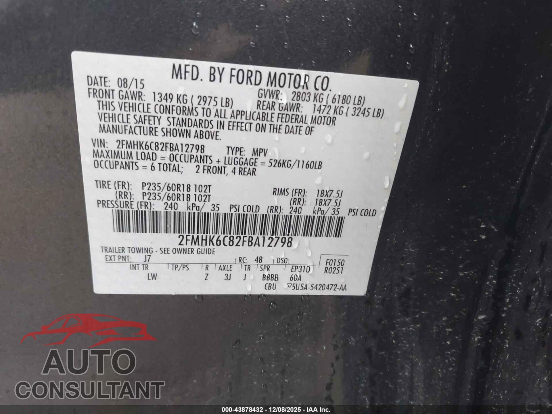 FORD FLEX 2015 - 2FMHK6C82FBA12798