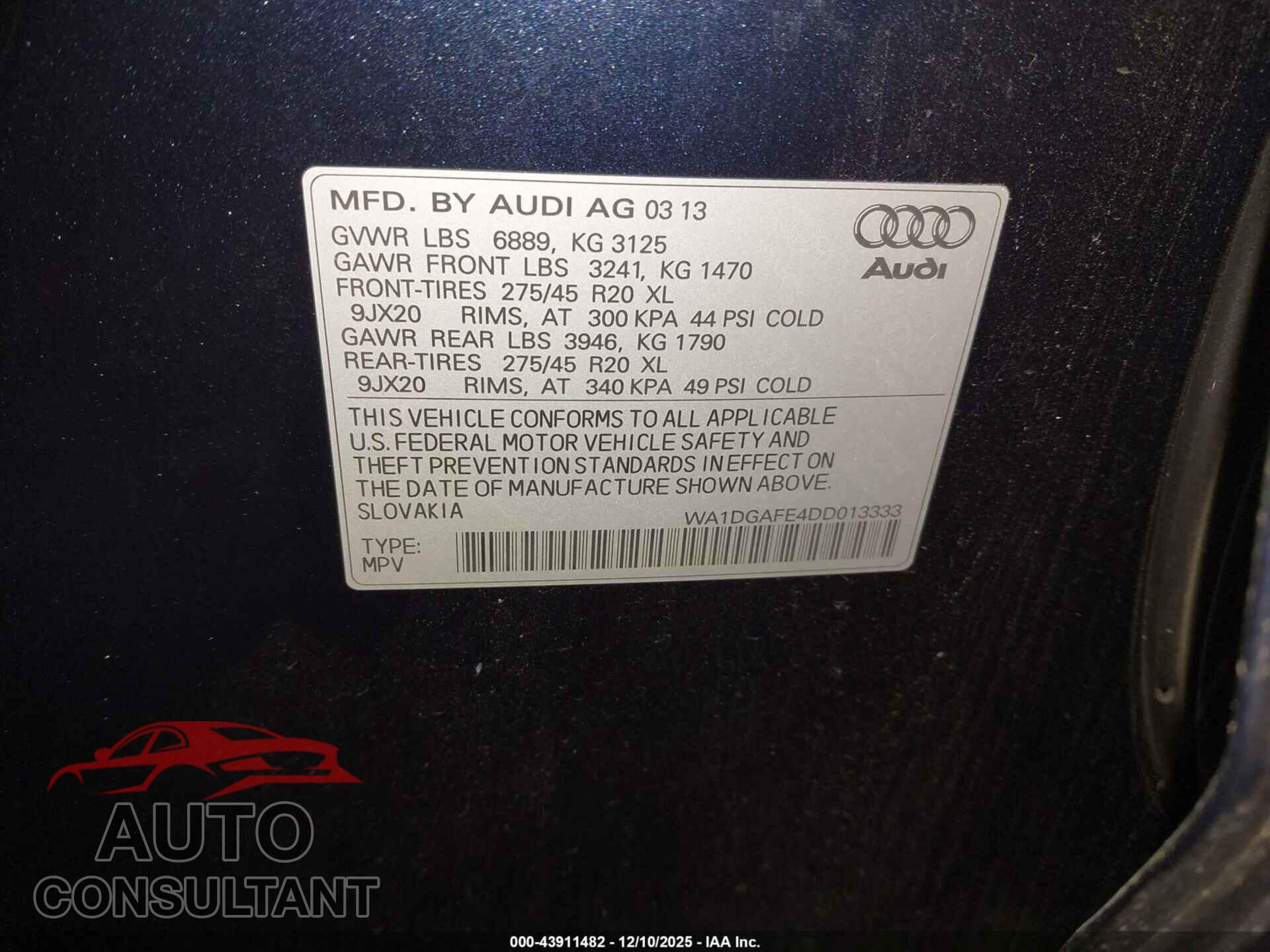 AUDI Q7 2013 - WA1DGAFE4DD013333