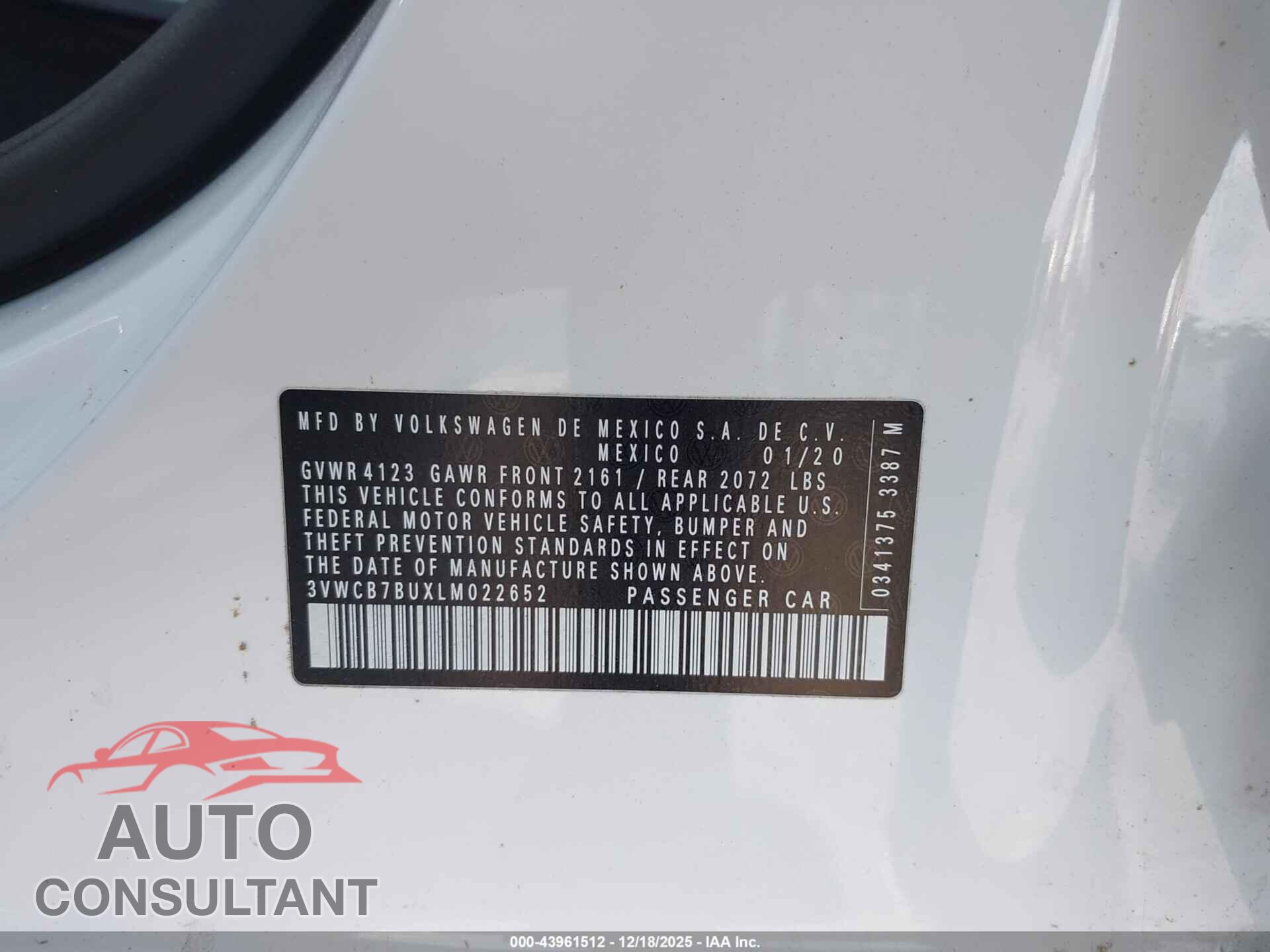 VOLKSWAGEN JETTA 2020 - 3VWCB7BUXLM022652