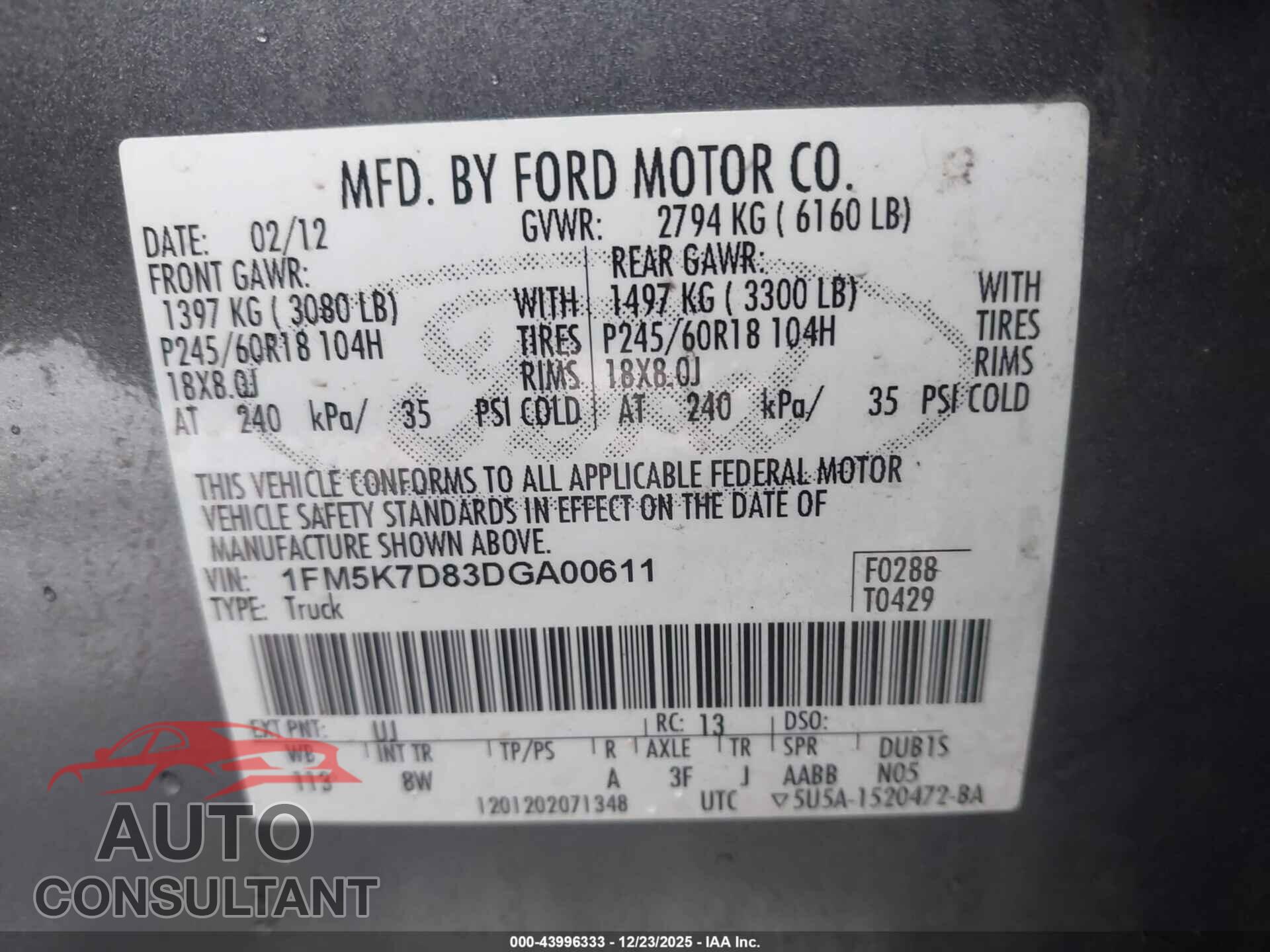 FORD EXPLORER 2013 - 1FM5K7D83DGA00611