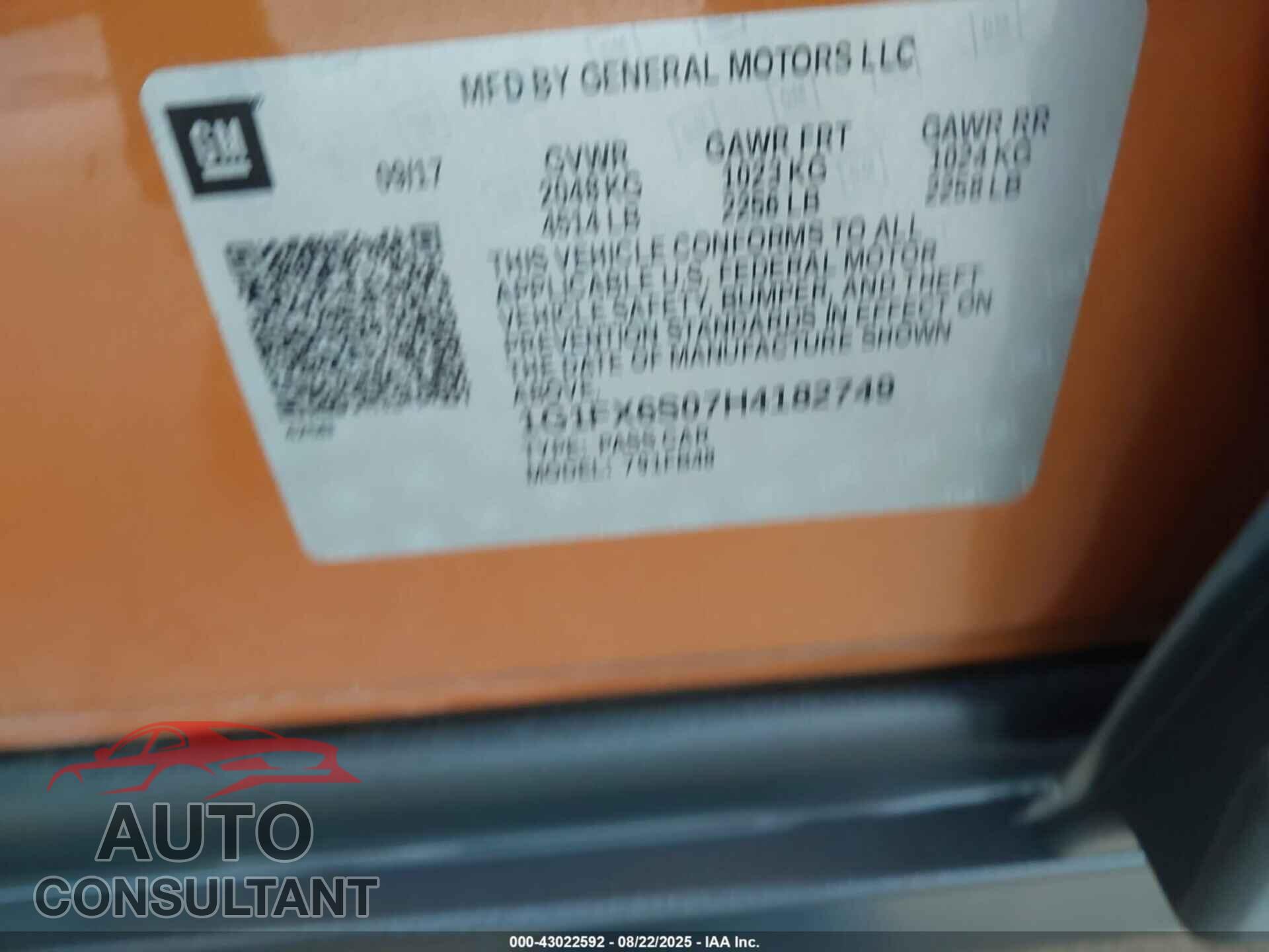 CHEVROLET BOLT EV 2017 - 1G1FX6S07H4182749
