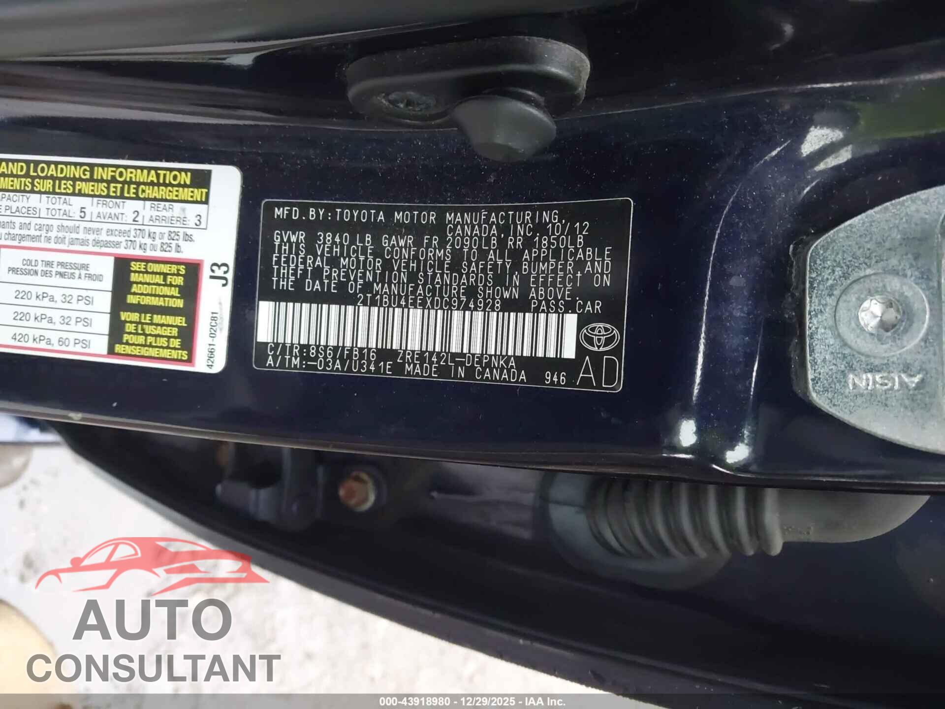 TOYOTA COROLLA 2013 - 2T1BU4EEXDC974928