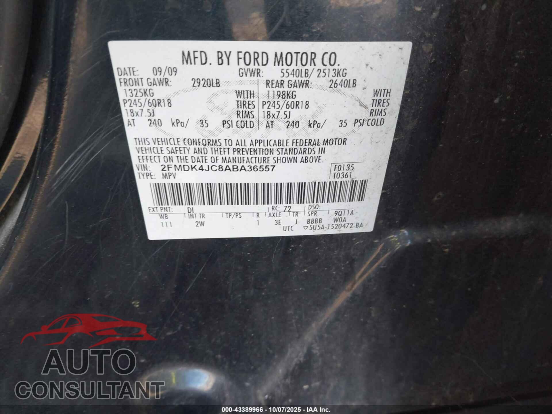 FORD EDGE 2010 - 2FMDK4JC8ABA36557