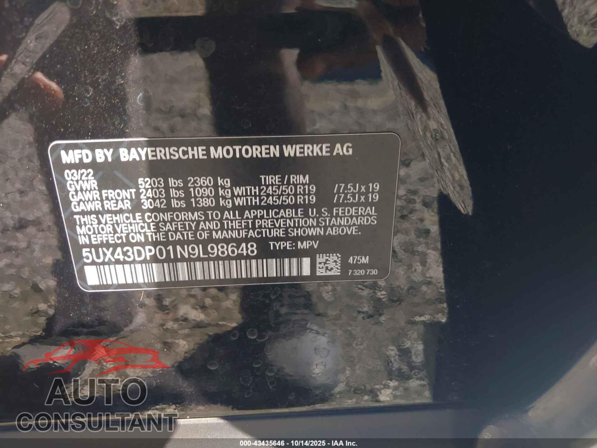 BMW X3 2022 - 5UX43DP01N9L98648
