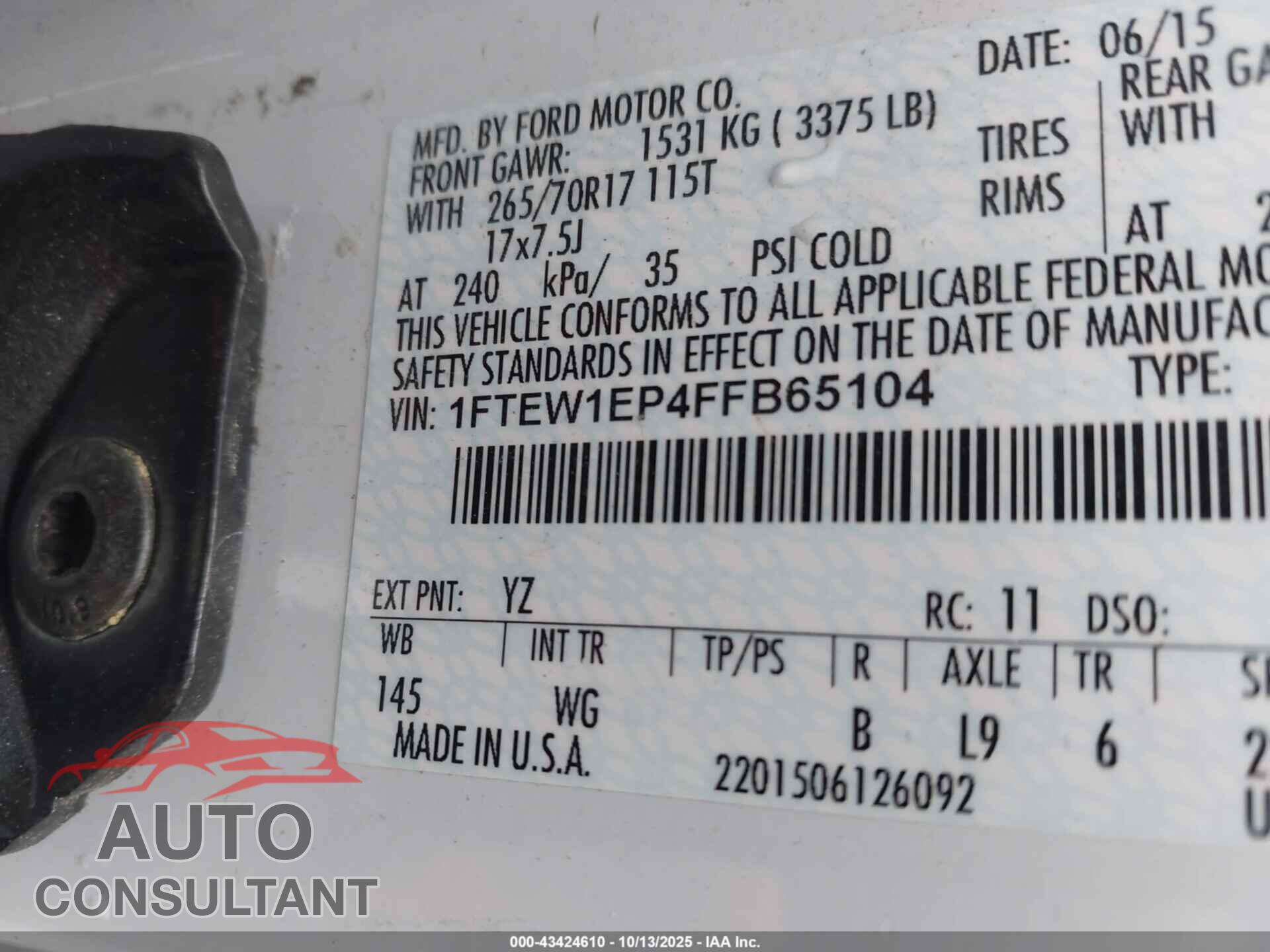 FORD F-150 2015 - 1FTEW1EP4FFB65104