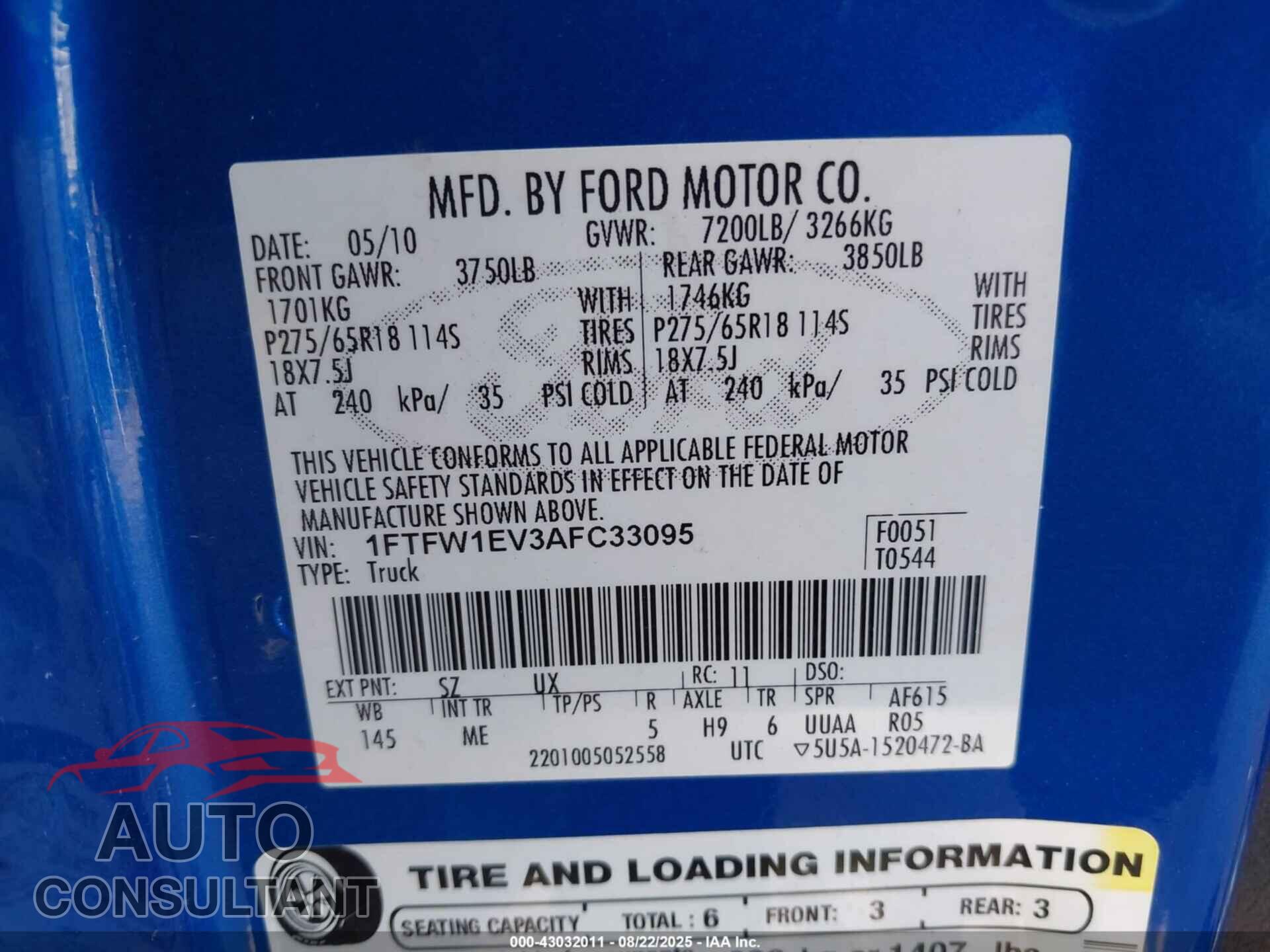 FORD F-150 2010 - 1FTFW1EV3AFC33095