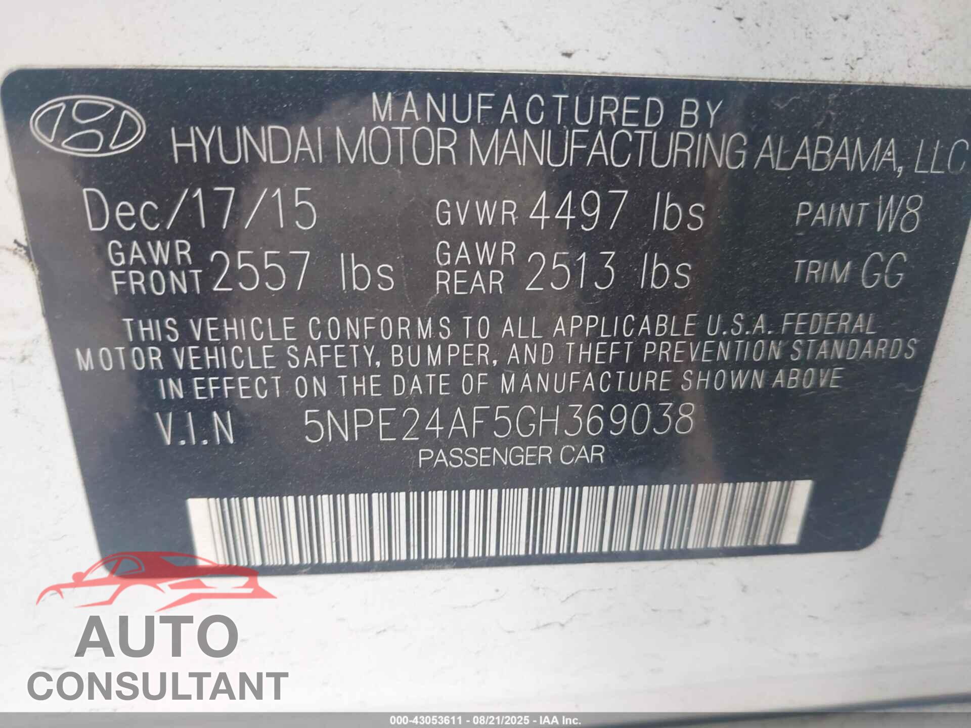 HYUNDAI SONATA 2016 - 5NPE24AF5GH369038