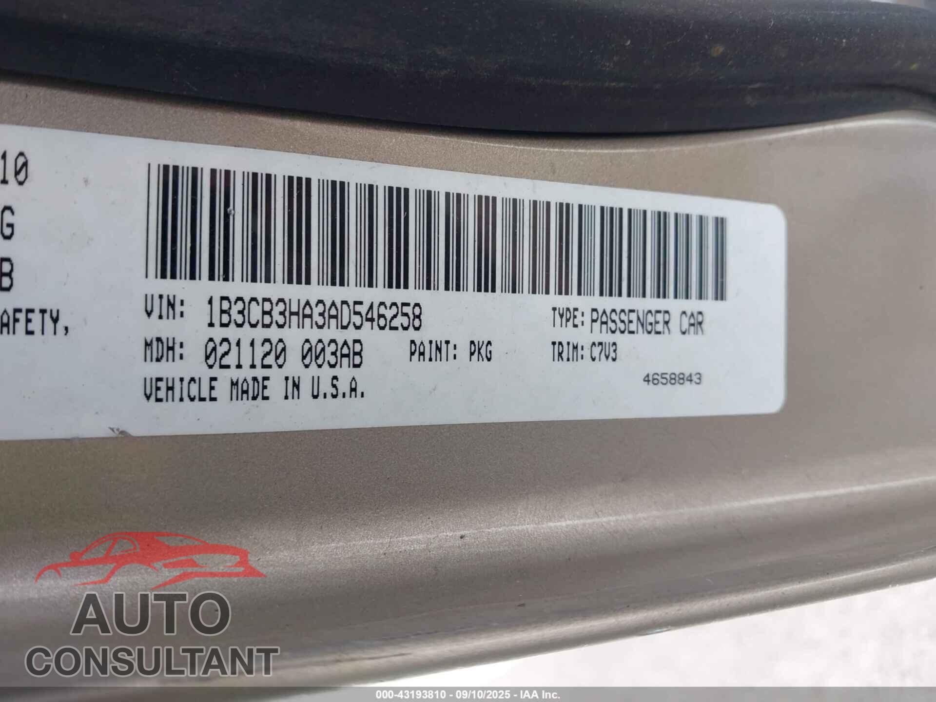 DODGE CALIBER 2010 - 1B3CB3HA3AD546258