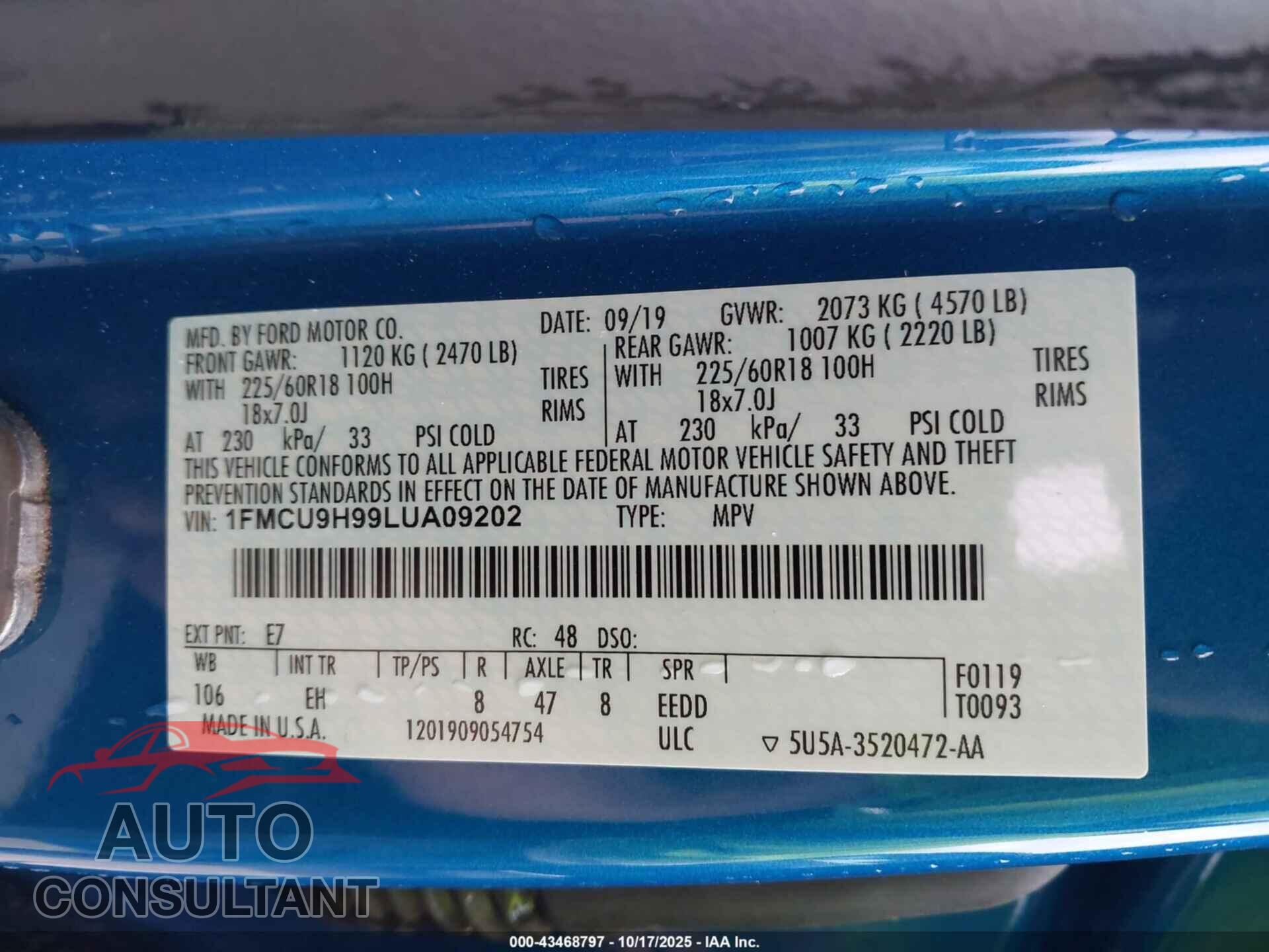 FORD ESCAPE 2020 - 1FMCU9H99LUA09202