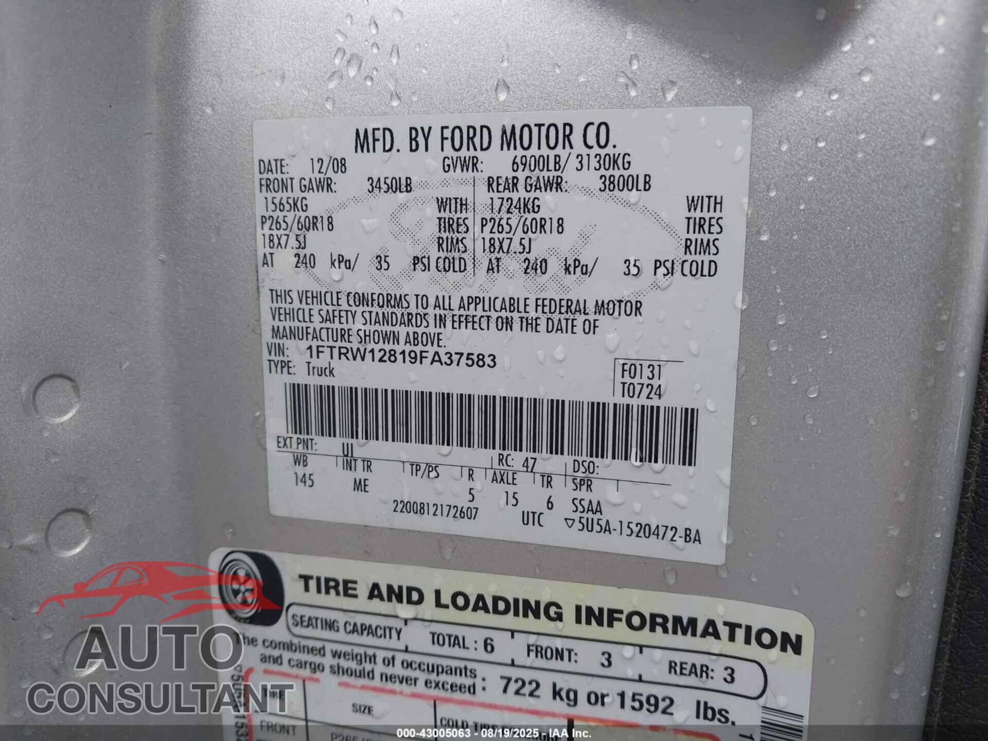 FORD F-150 2009 - 1FTRW12819FA37583
