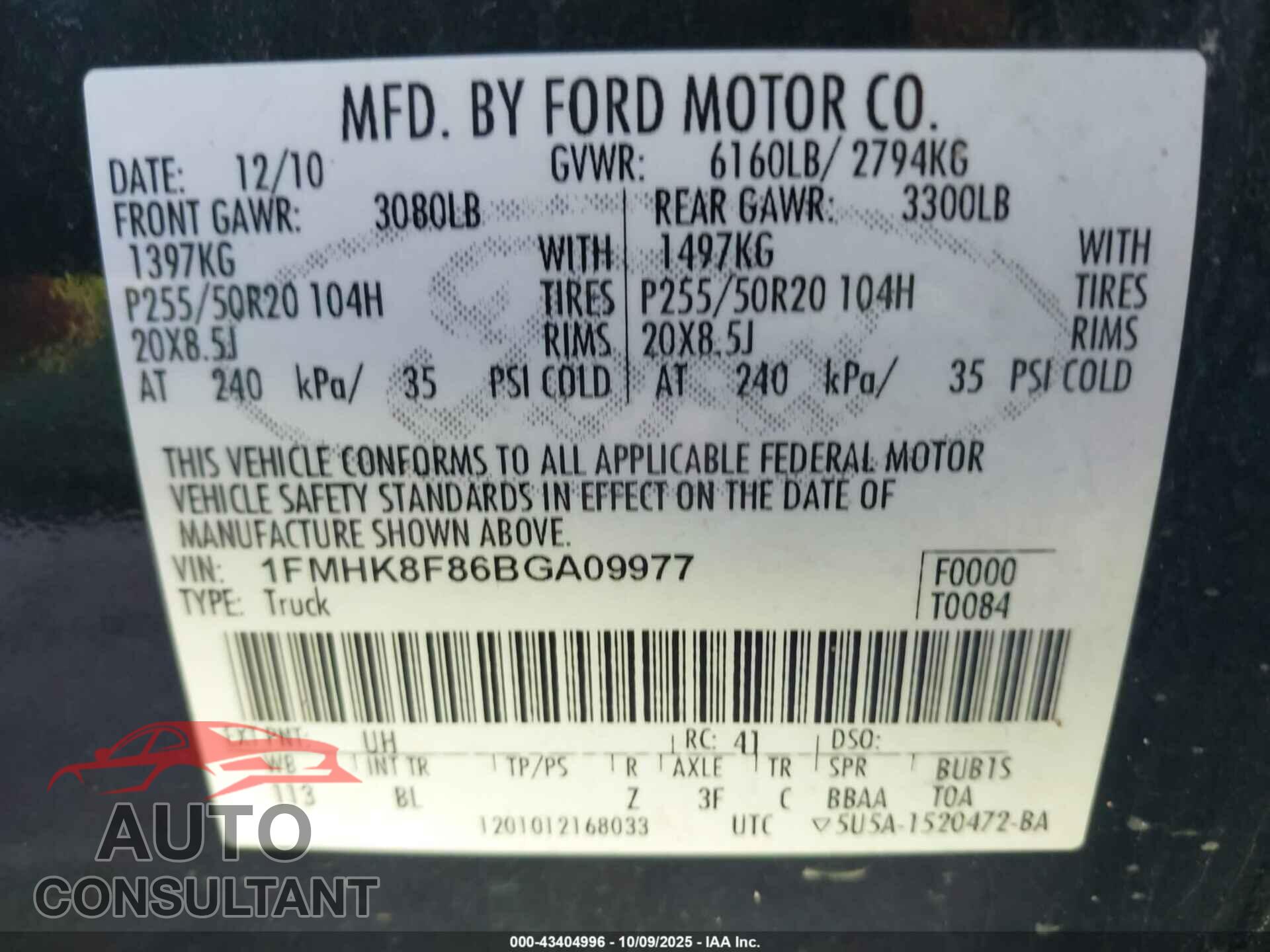 FORD EXPLORER 2011 - 1FMHK8F86BGA09977