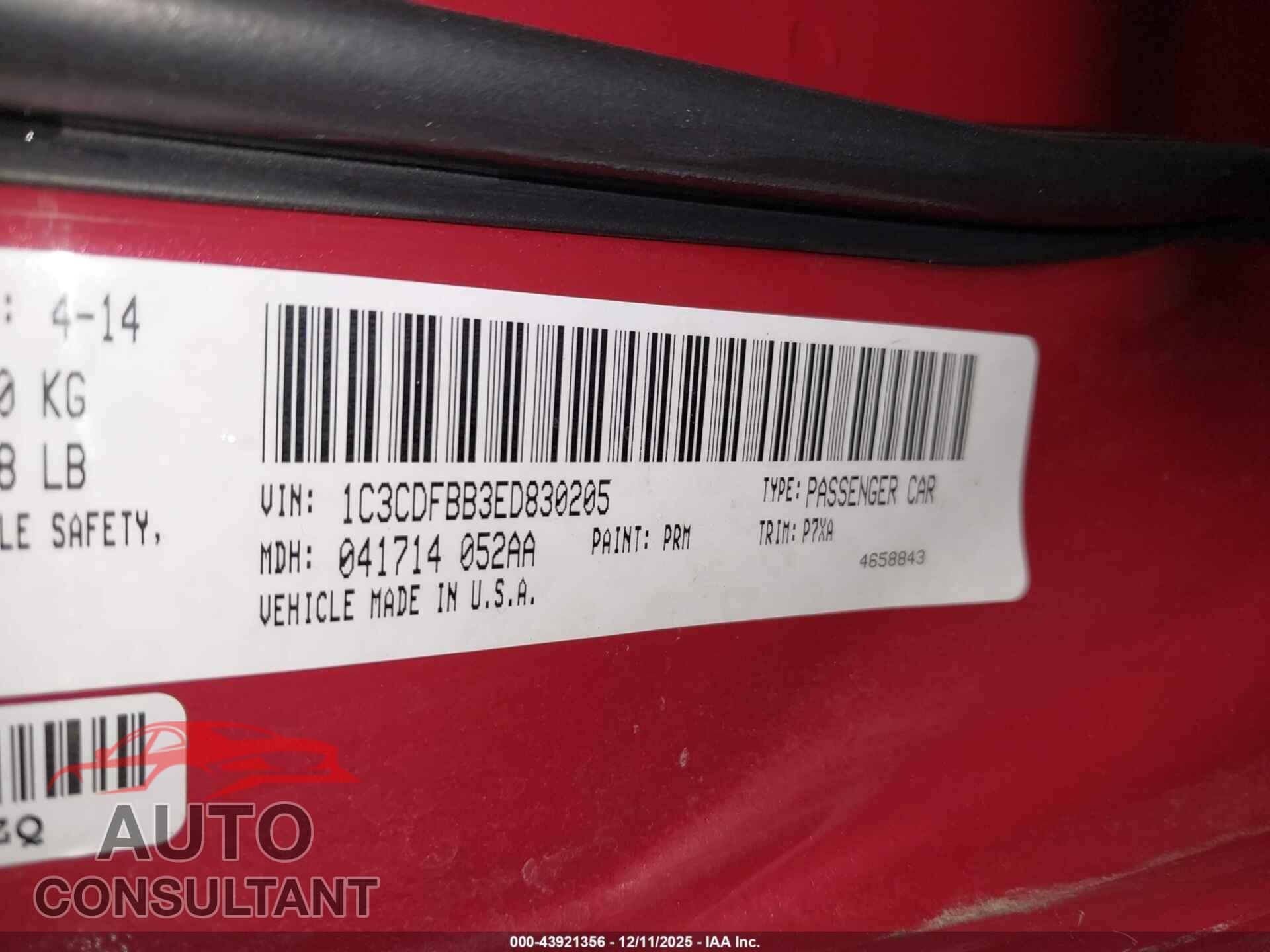 DODGE DART 2014 - 1C3CDFBB3ED830205