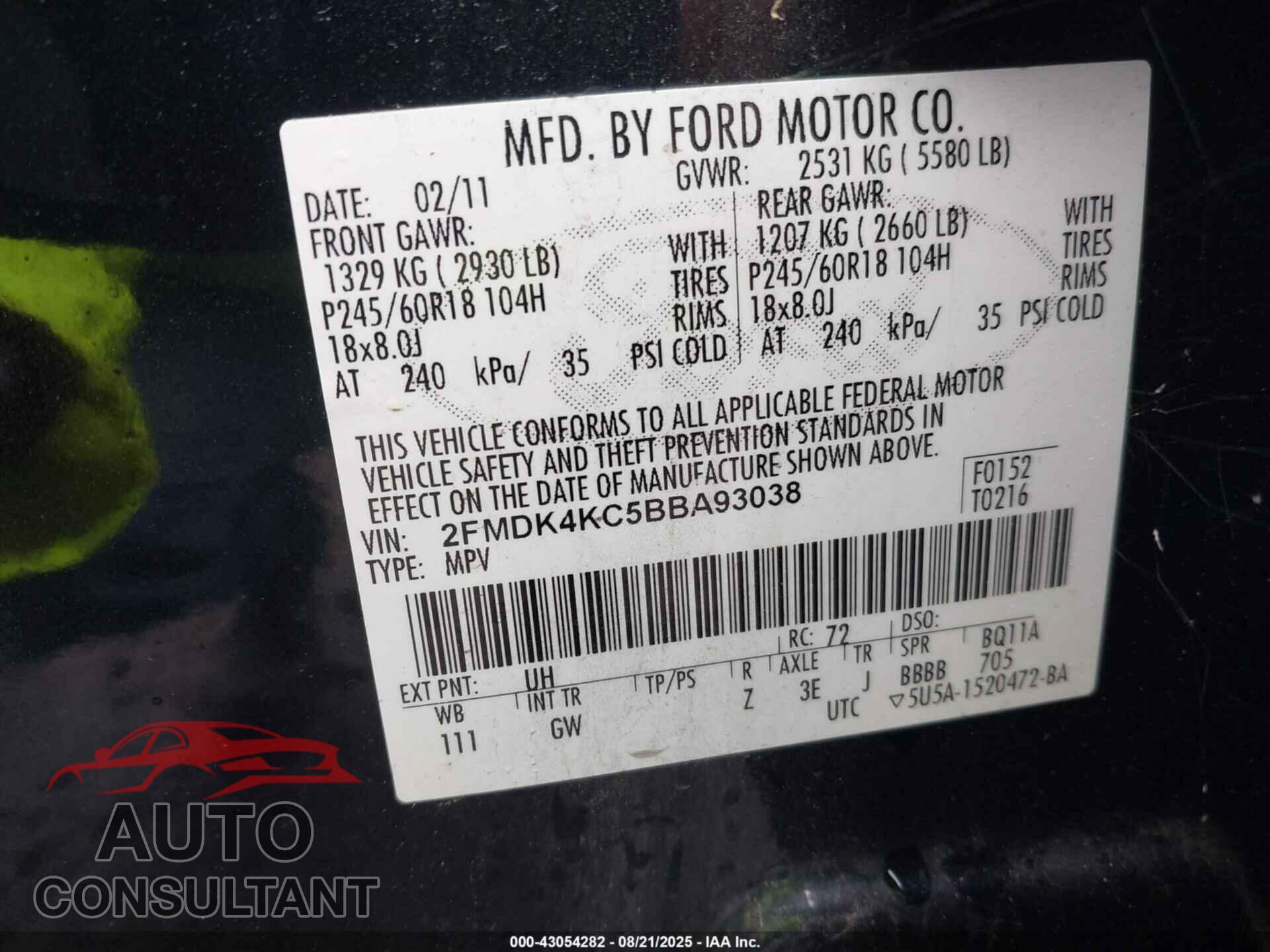 FORD EDGE 2011 - 2FMDK4KC5BBA93038