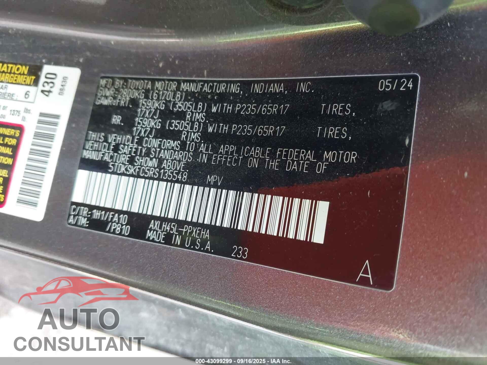 TOYOTA SIENNA 2024 - 5TDKSKFC5RS135548