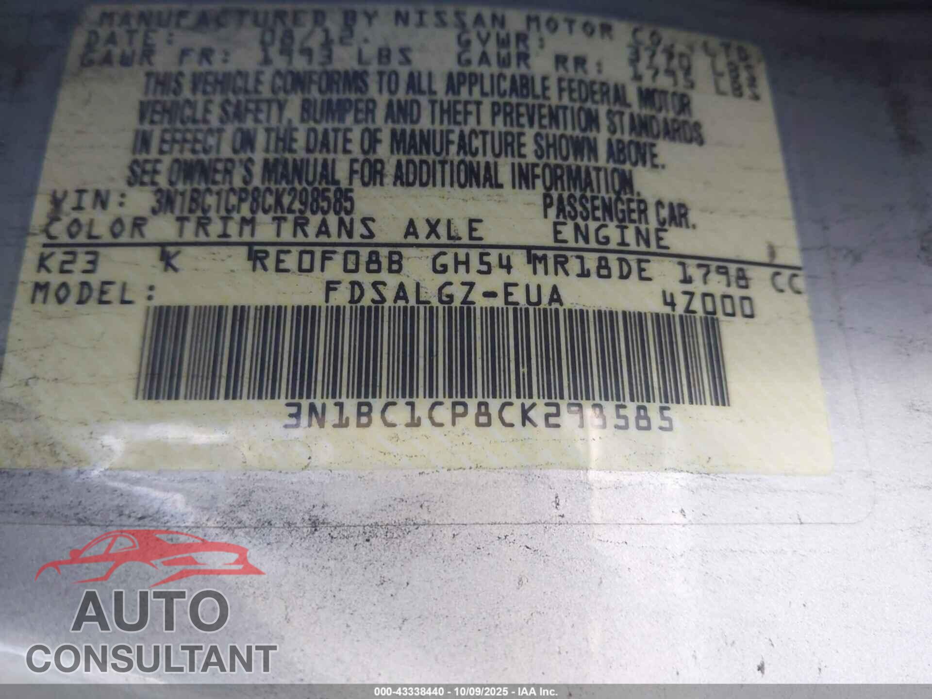 NISSAN VERSA 2012 - 3N1BC1CP8CK298585