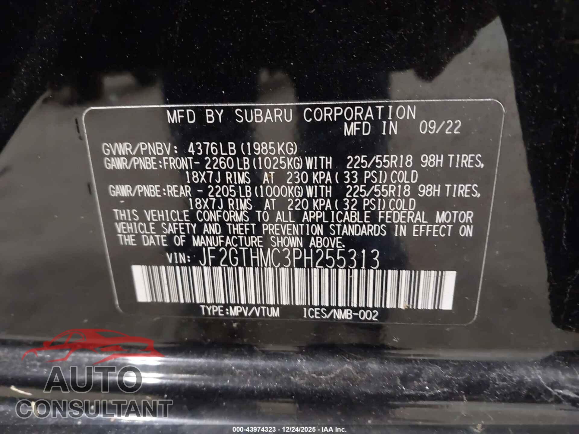 SUBARU CROSSTREK 2023 - JF2GTHMC3PH255313