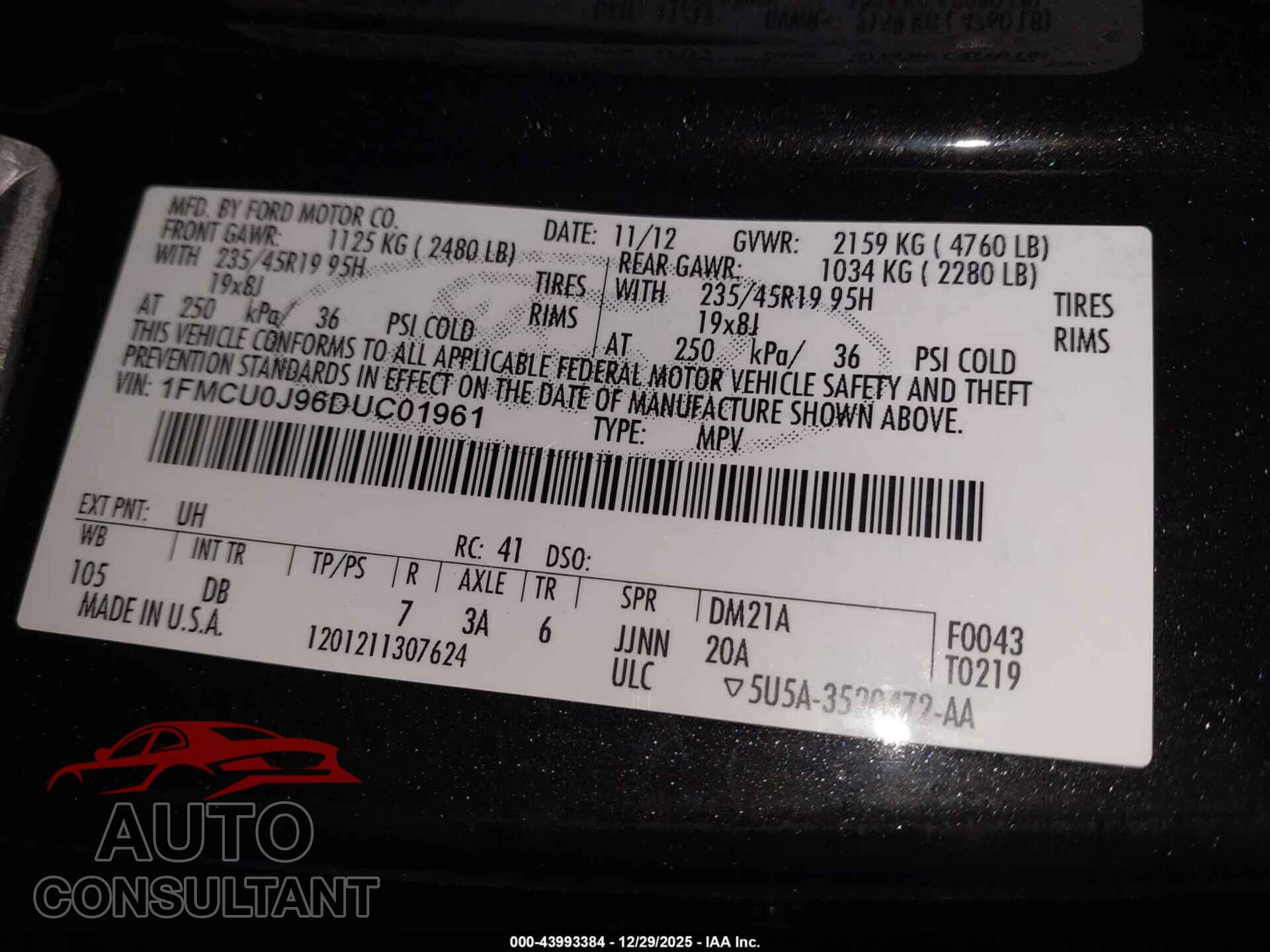 FORD ESCAPE 2013 - 1FMCU0J96DUC01961