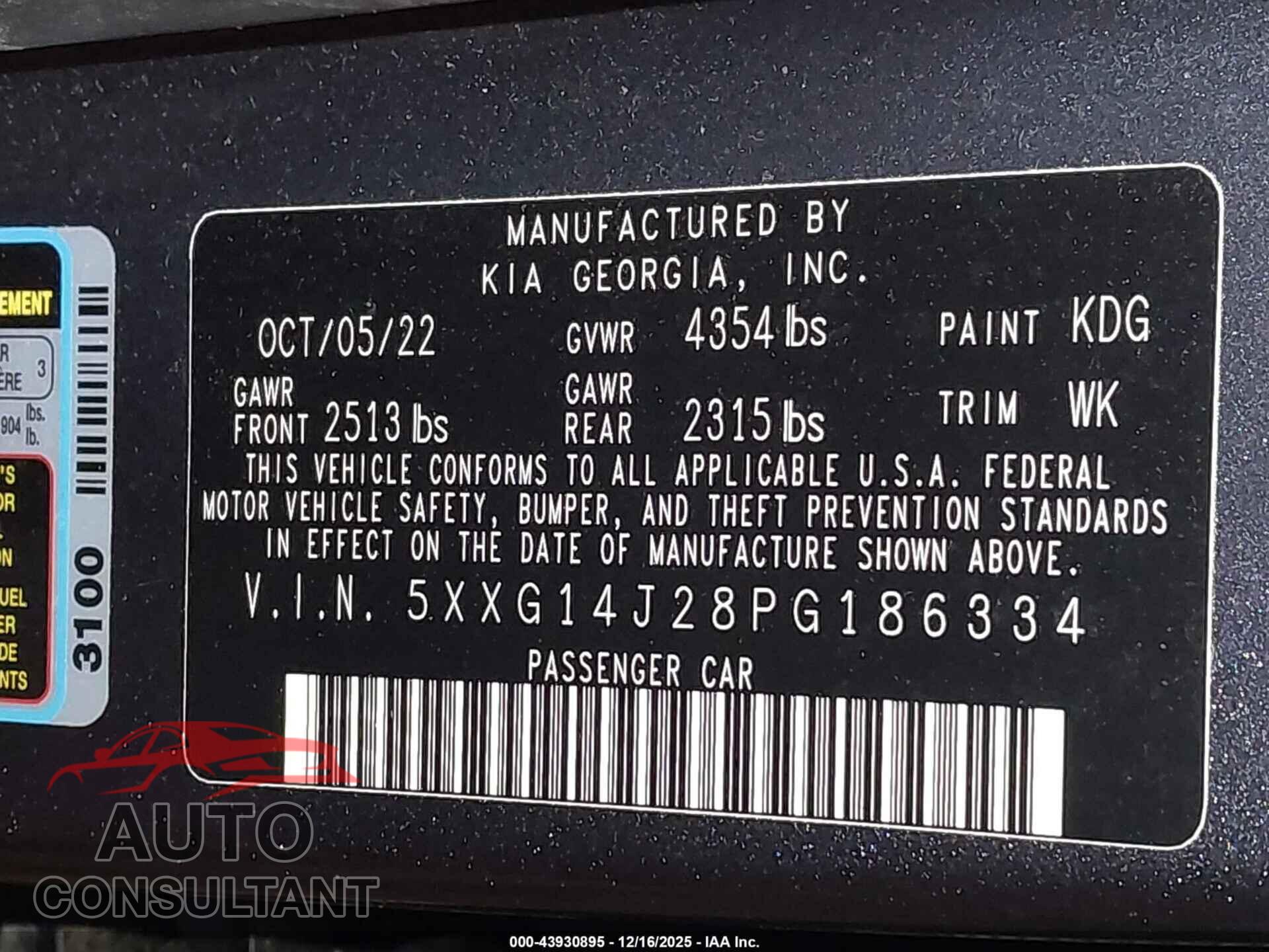 KIA K5 2023 - 5XXG14J28PG186334