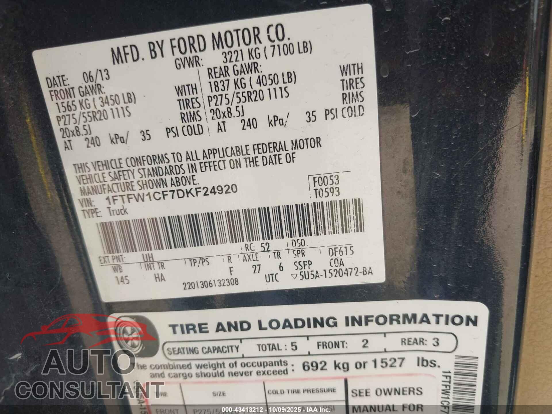 FORD F-150 2013 - 1FTFW1CF7DKF24920
