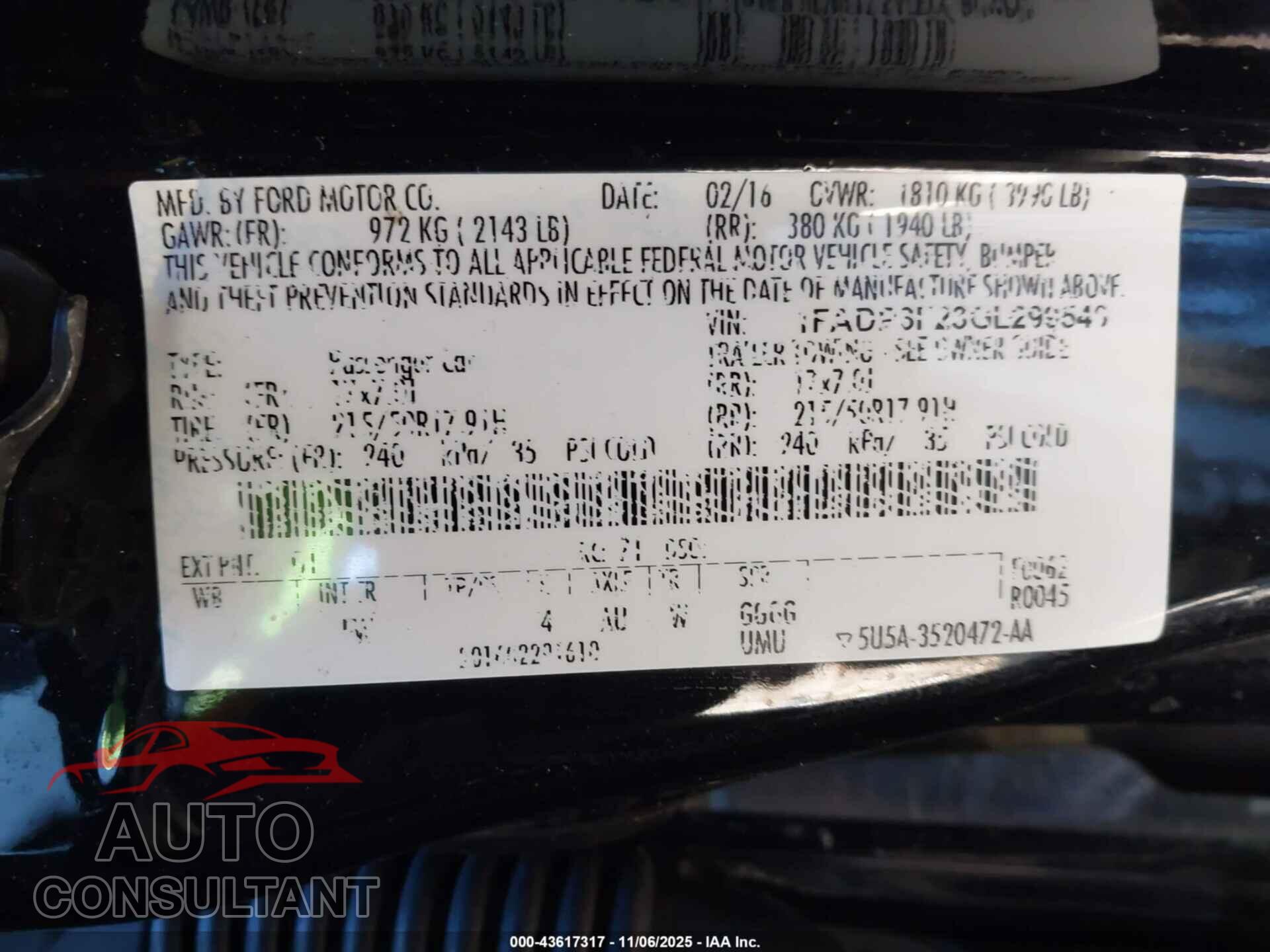 FORD FOCUS 2016 - 1FADP3F23GL299540