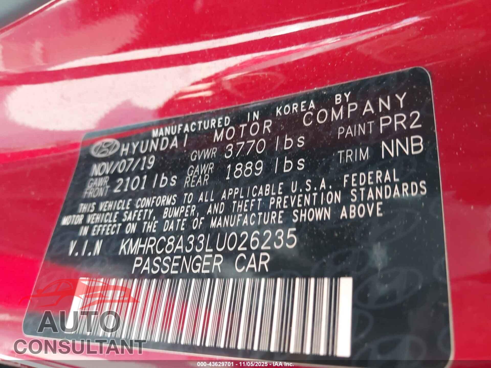 HYUNDAI VENUE 2020 - KMHRC8A33LU026235