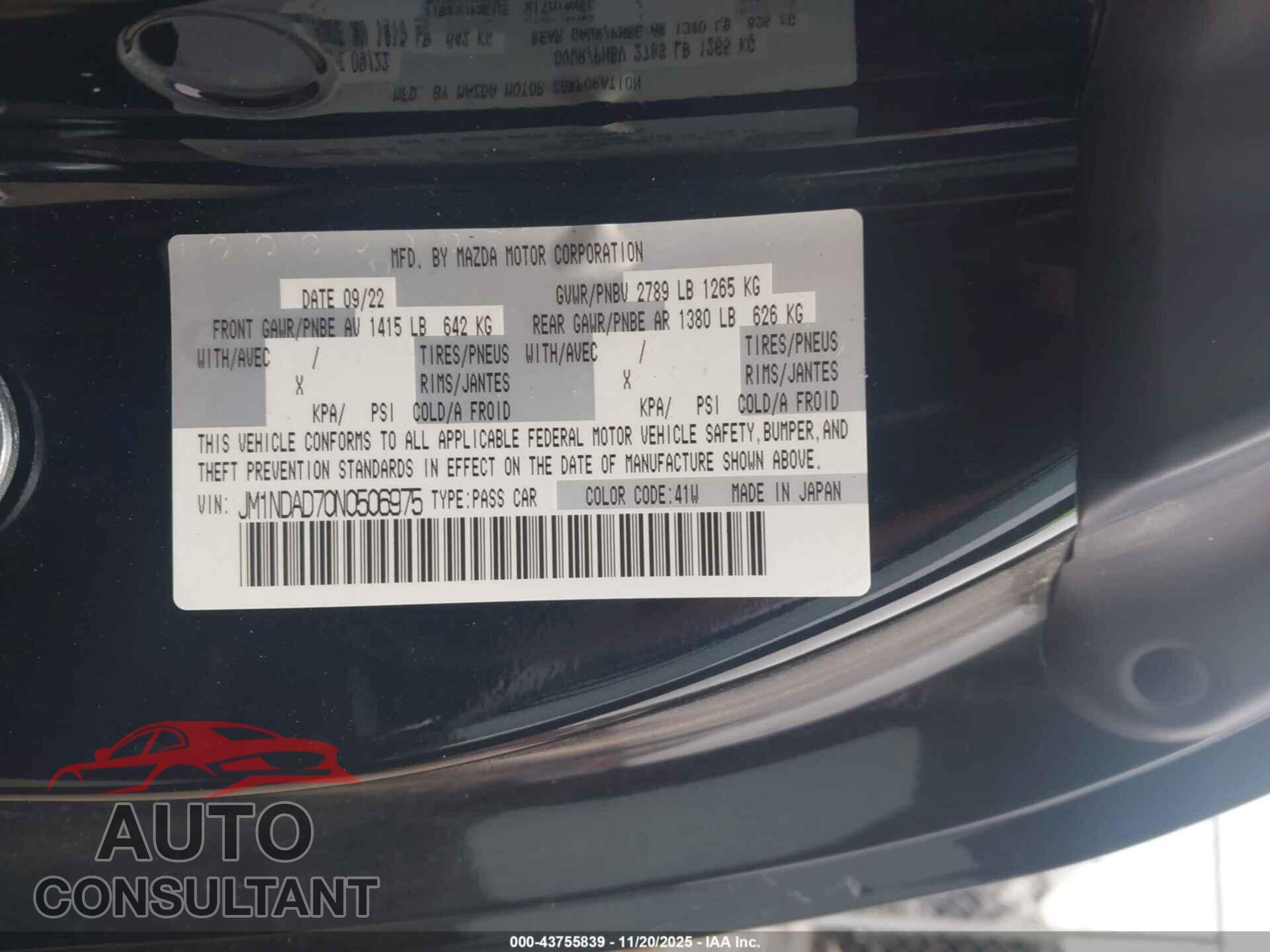 MAZDA MX-5 MIATA 2022 - JM1NDAD70N0506975
