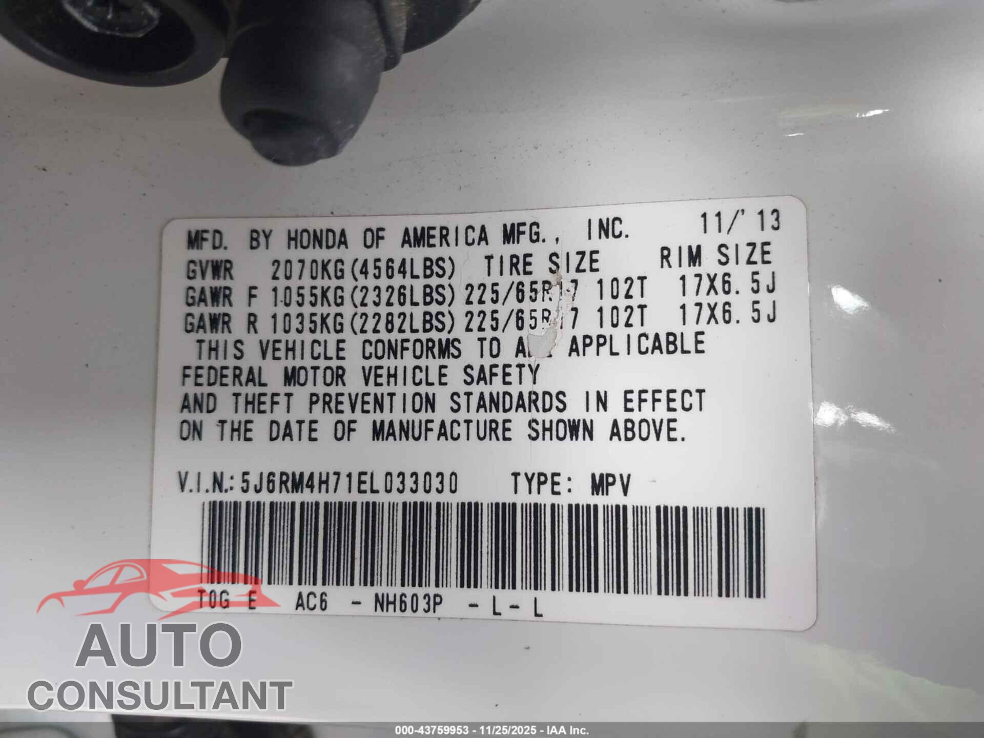 HONDA CR-V 2014 - 5J6RM4H71EL033030
