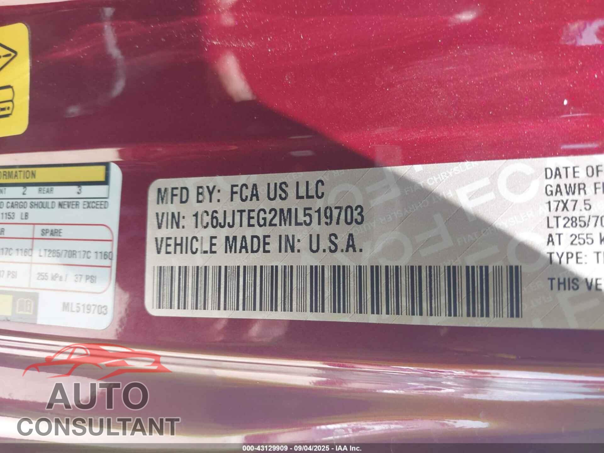 JEEP GLADIATOR 2021 - 1C6JJTEG2ML519703
