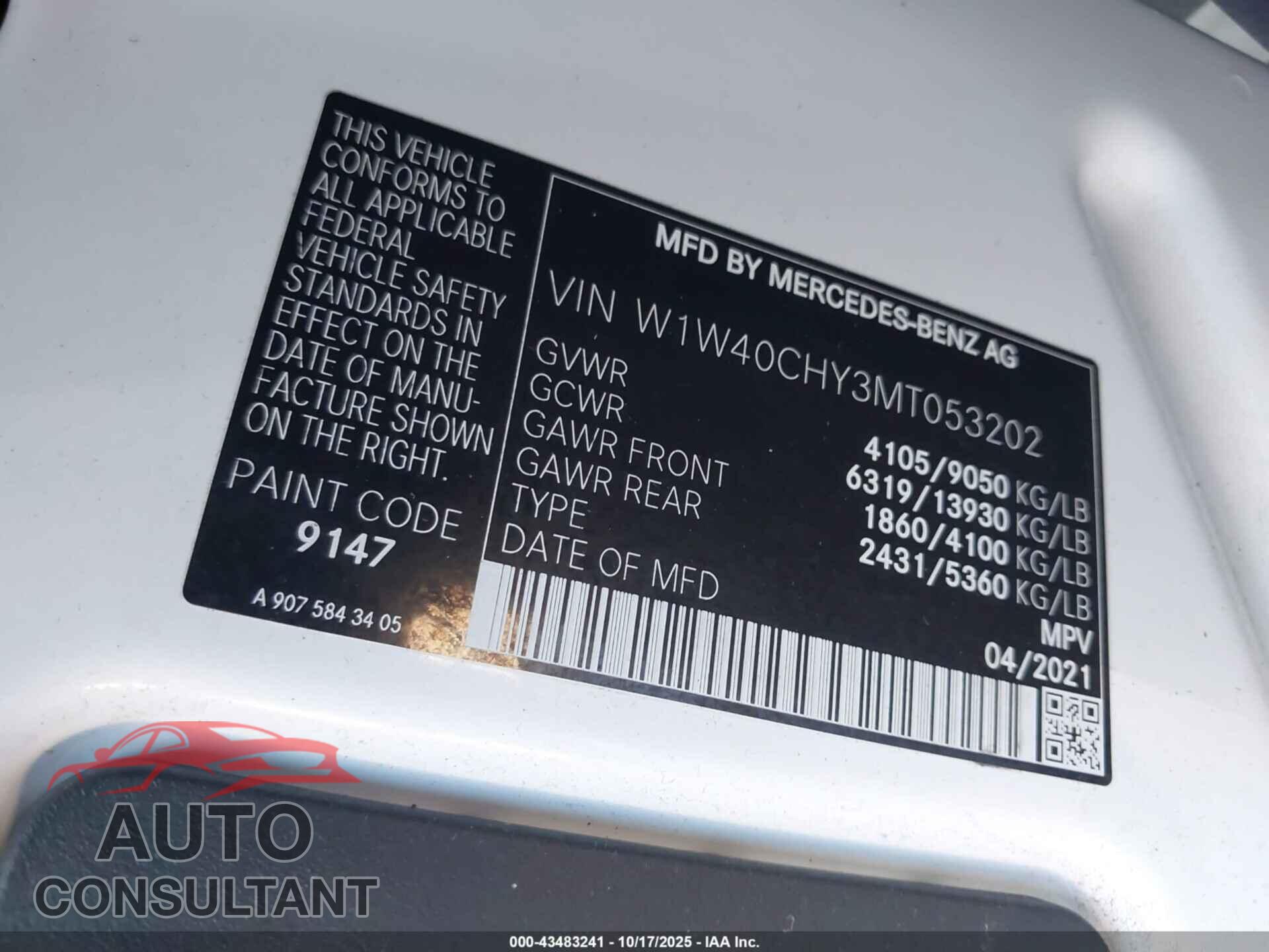 MERCEDES-BENZ SPRINTER 2500 2021 - W1W40CHY3MT053202