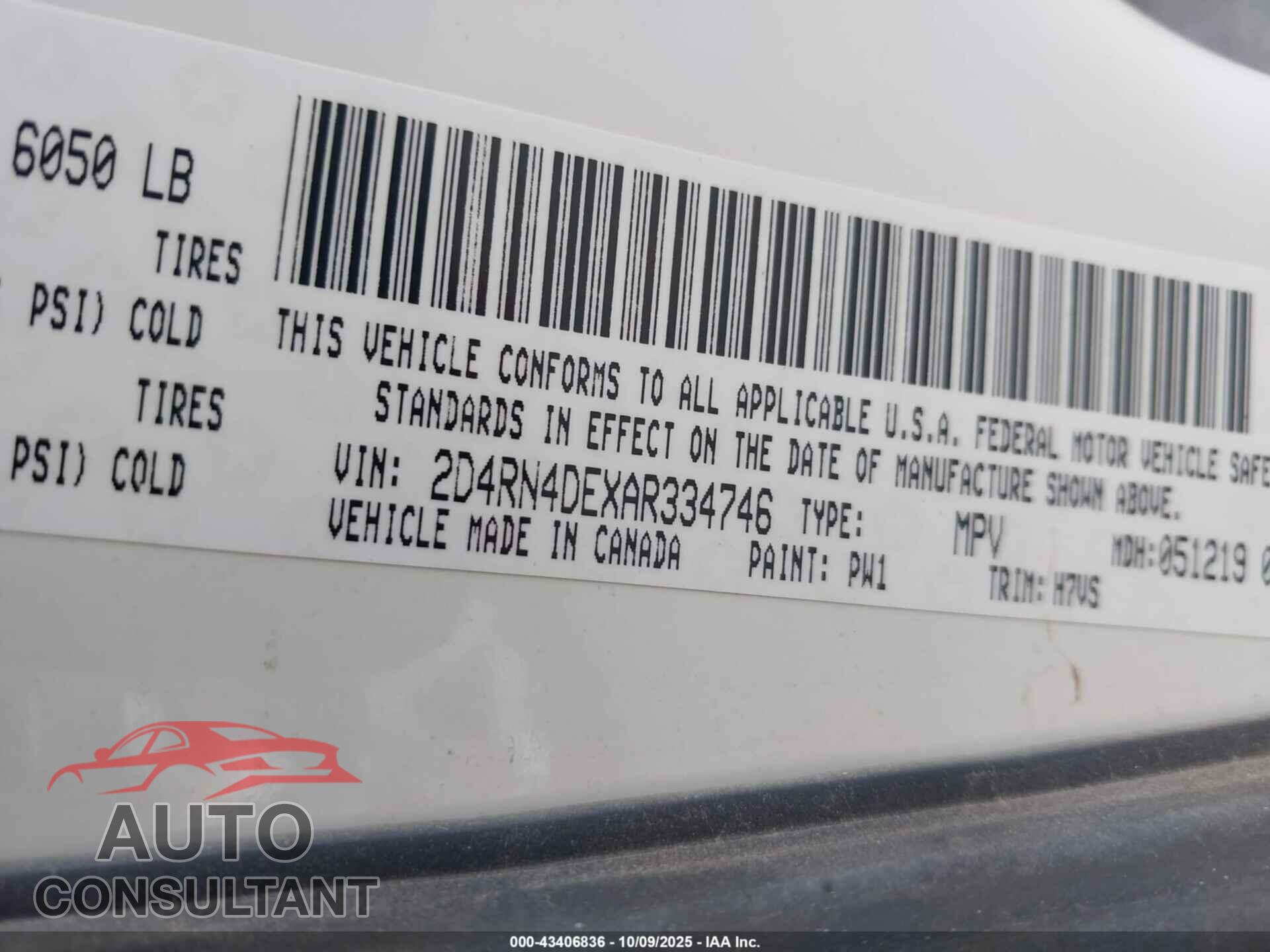DODGE GRAND CARAVAN 2010 - 2D4RN4DEXAR334746