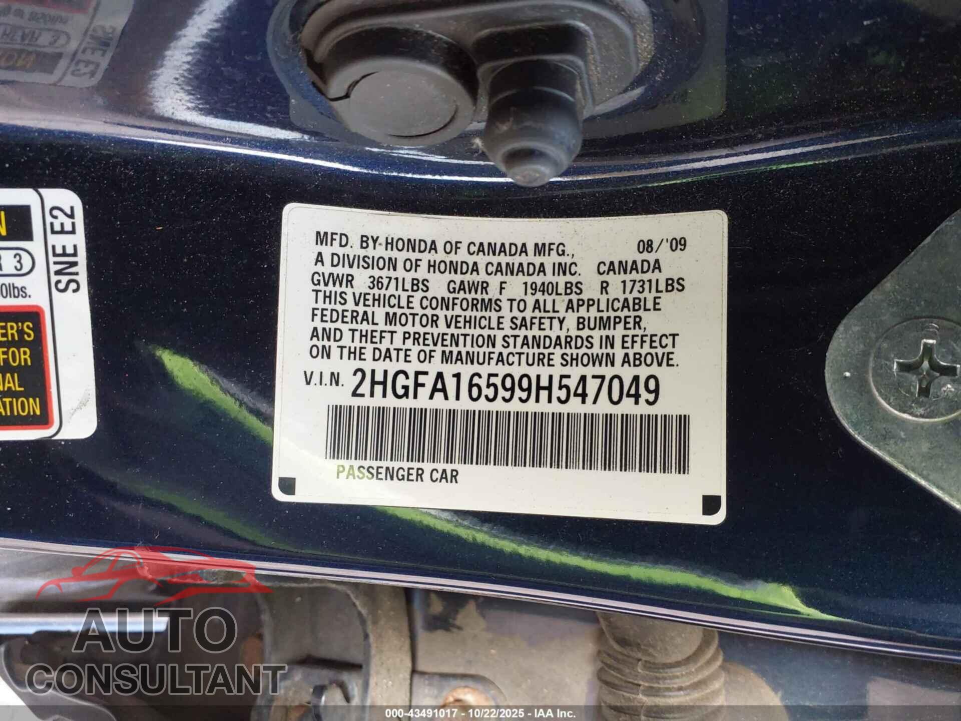 HONDA CIVIC 2009 - 2HGFA16599H547049