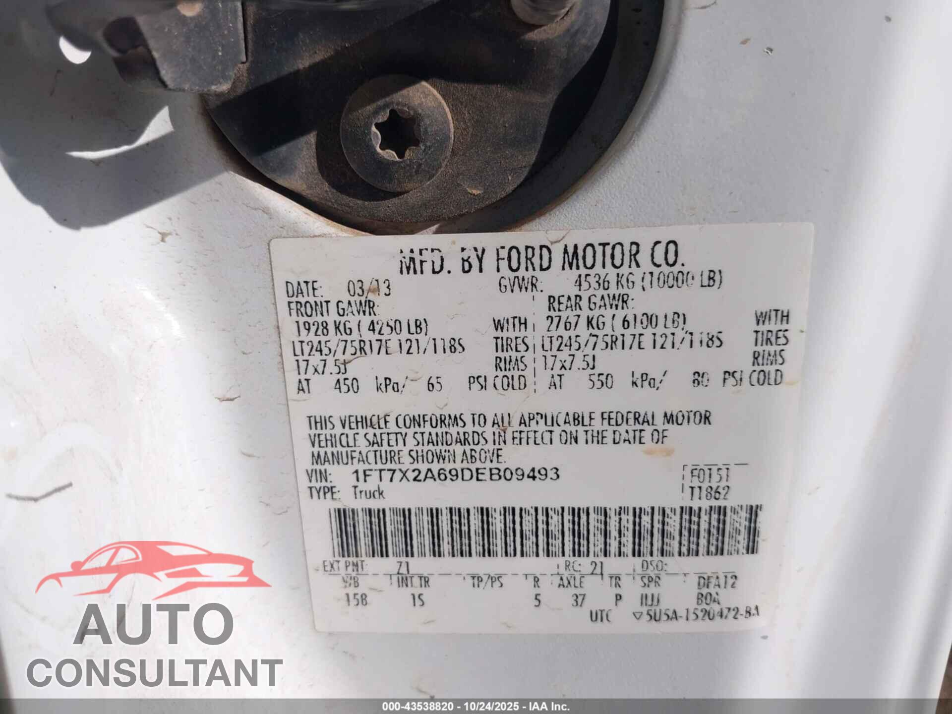 FORD F-250 2013 - 1FT7X2A69DEB09493