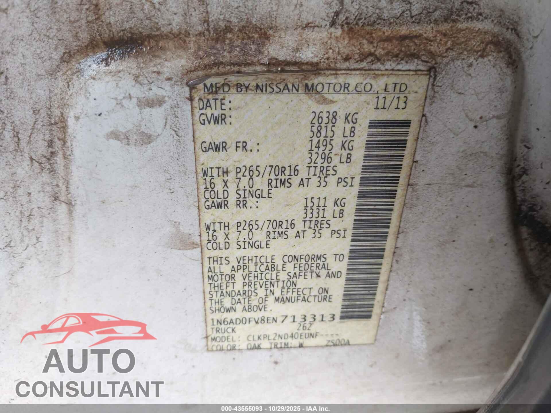 NISSAN FRONTIER 2014 - 1N6AD0FV8EN713313