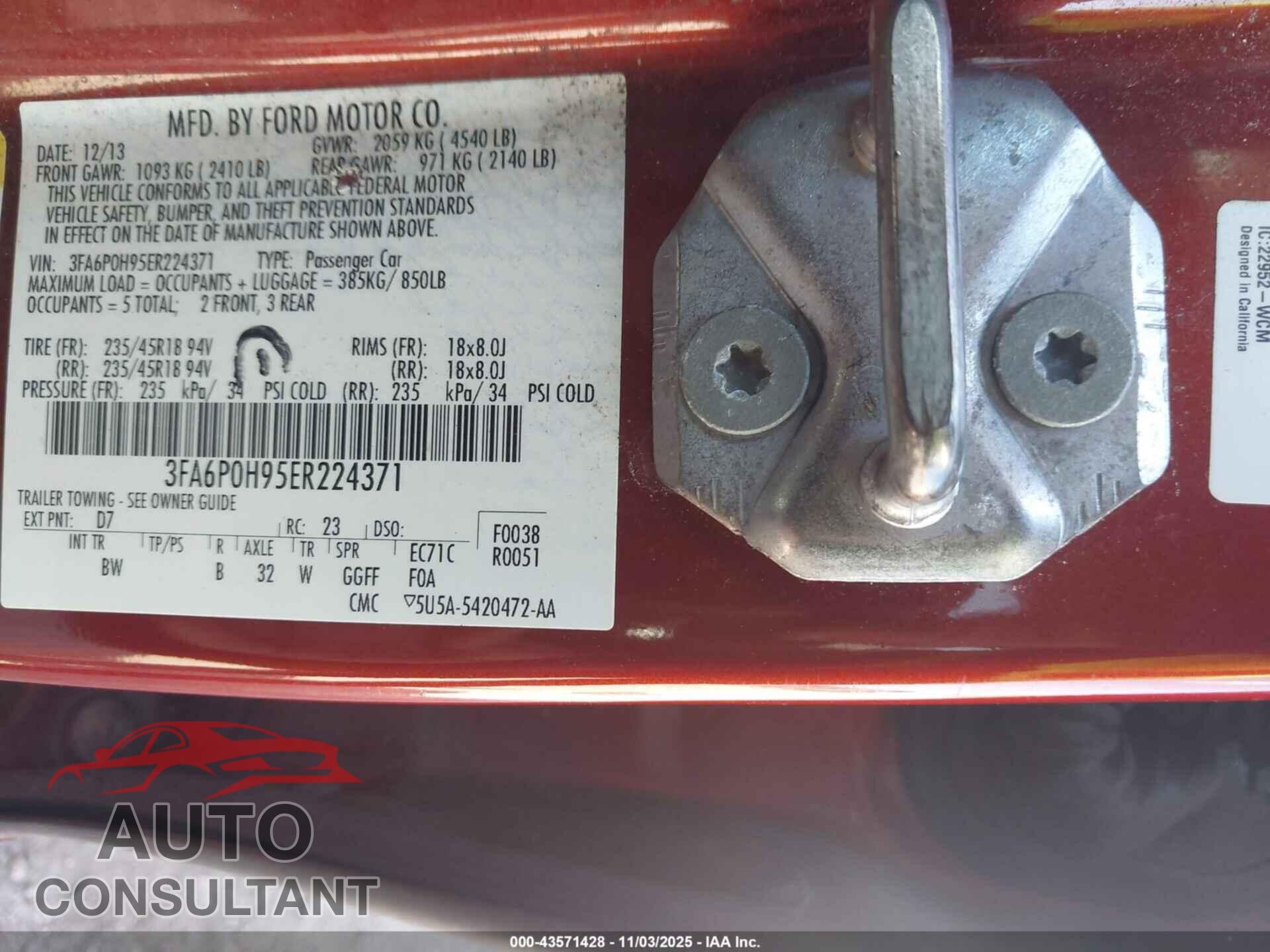 FORD FUSION 2014 - 3FA6P0H95ER224371