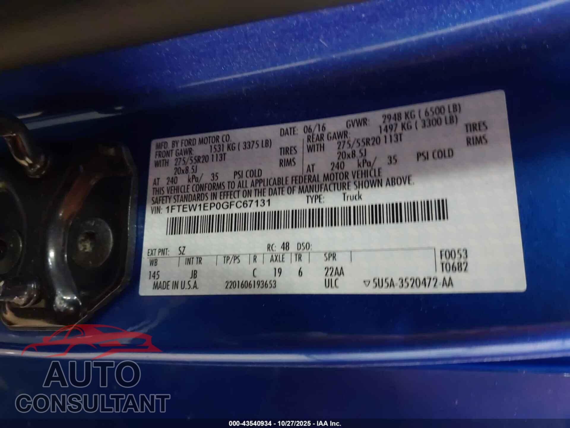 FORD F-150 2016 - 1FTEW1EP0GFC67131