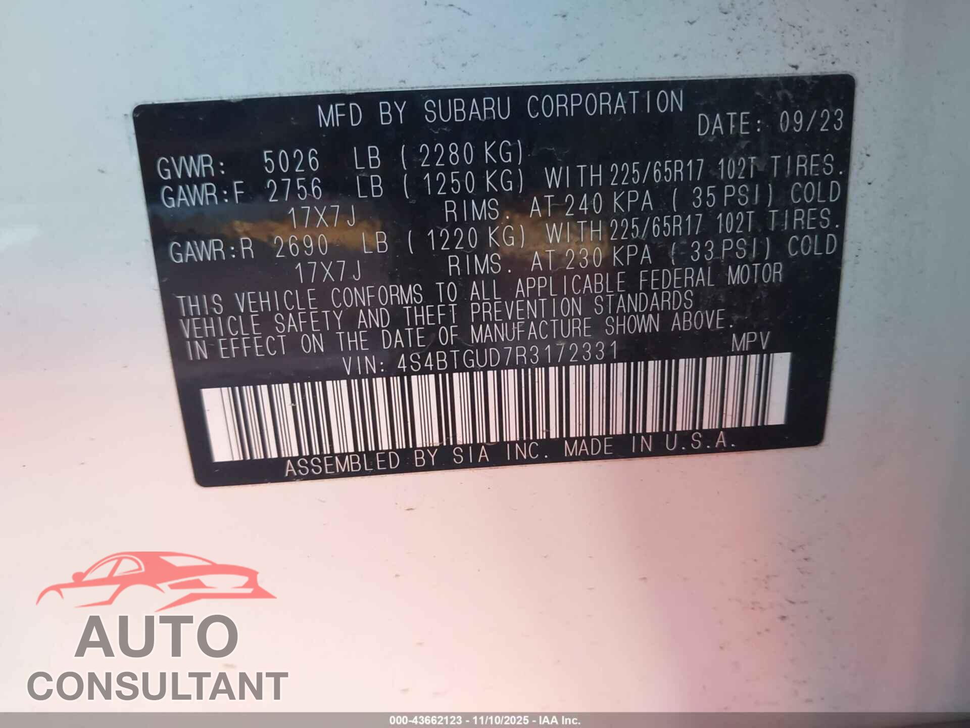 SUBARU OUTBACK 2024 - 4S4BTGUD7R3172331