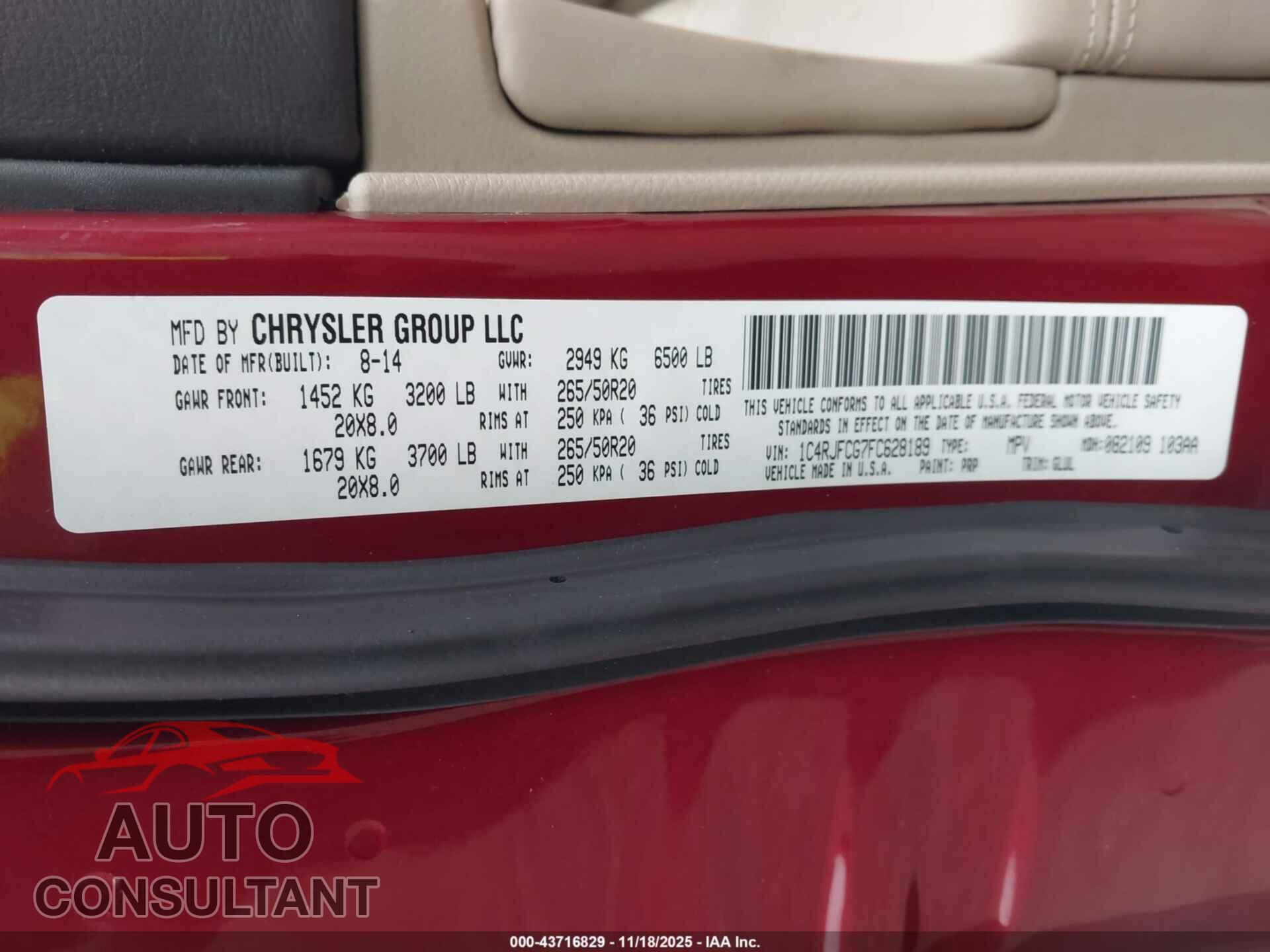 JEEP GRAND CHEROKEE 2015 - 1C4RJFCG7FC628189