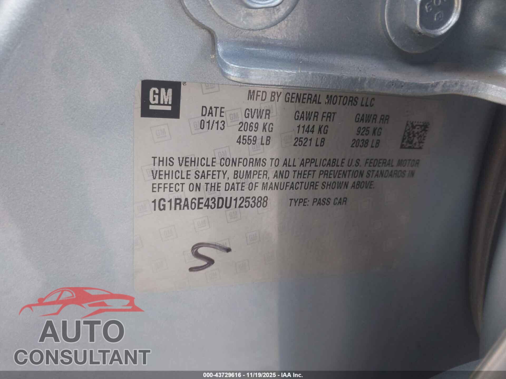 CHEVROLET VOLT 2013 - 1G1RA6E43DU125388