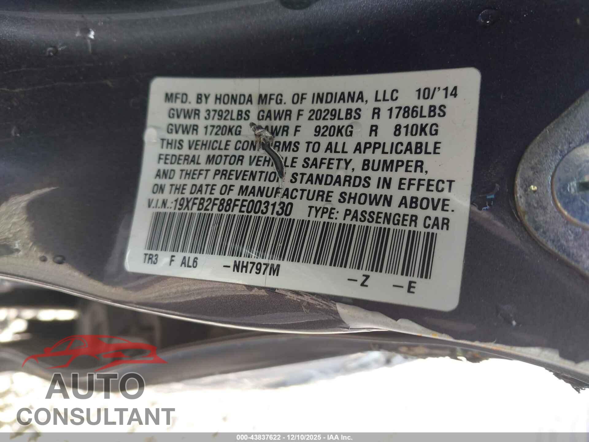 HONDA CIVIC 2015 - 19XFB2F88FE003130