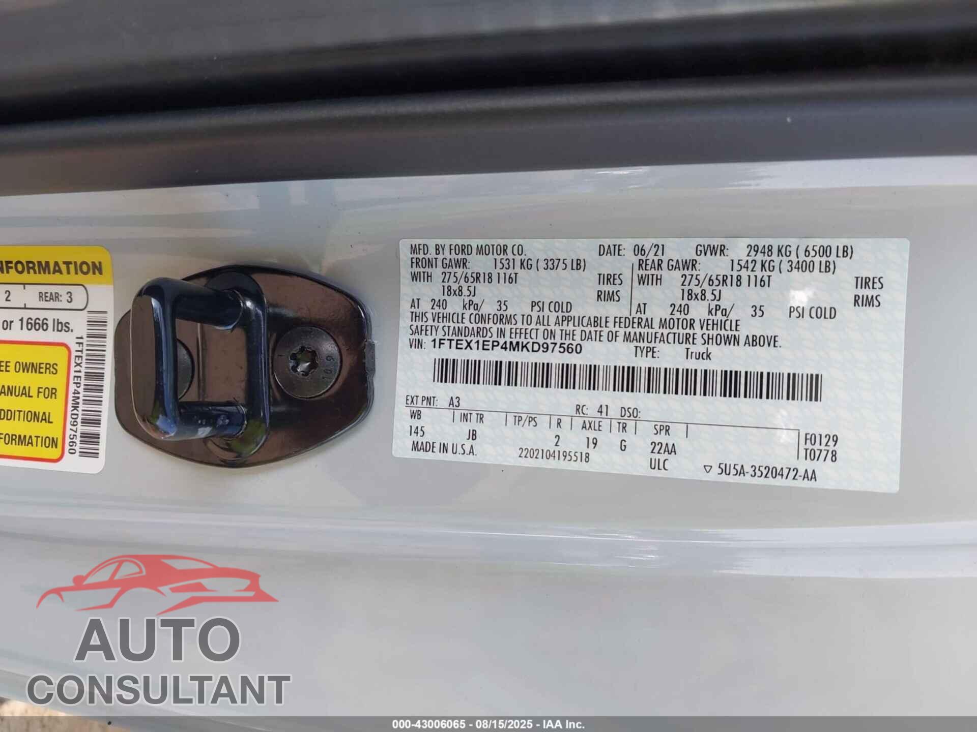 FORD F-150 2021 - 1FTEX1EP4MKD97560