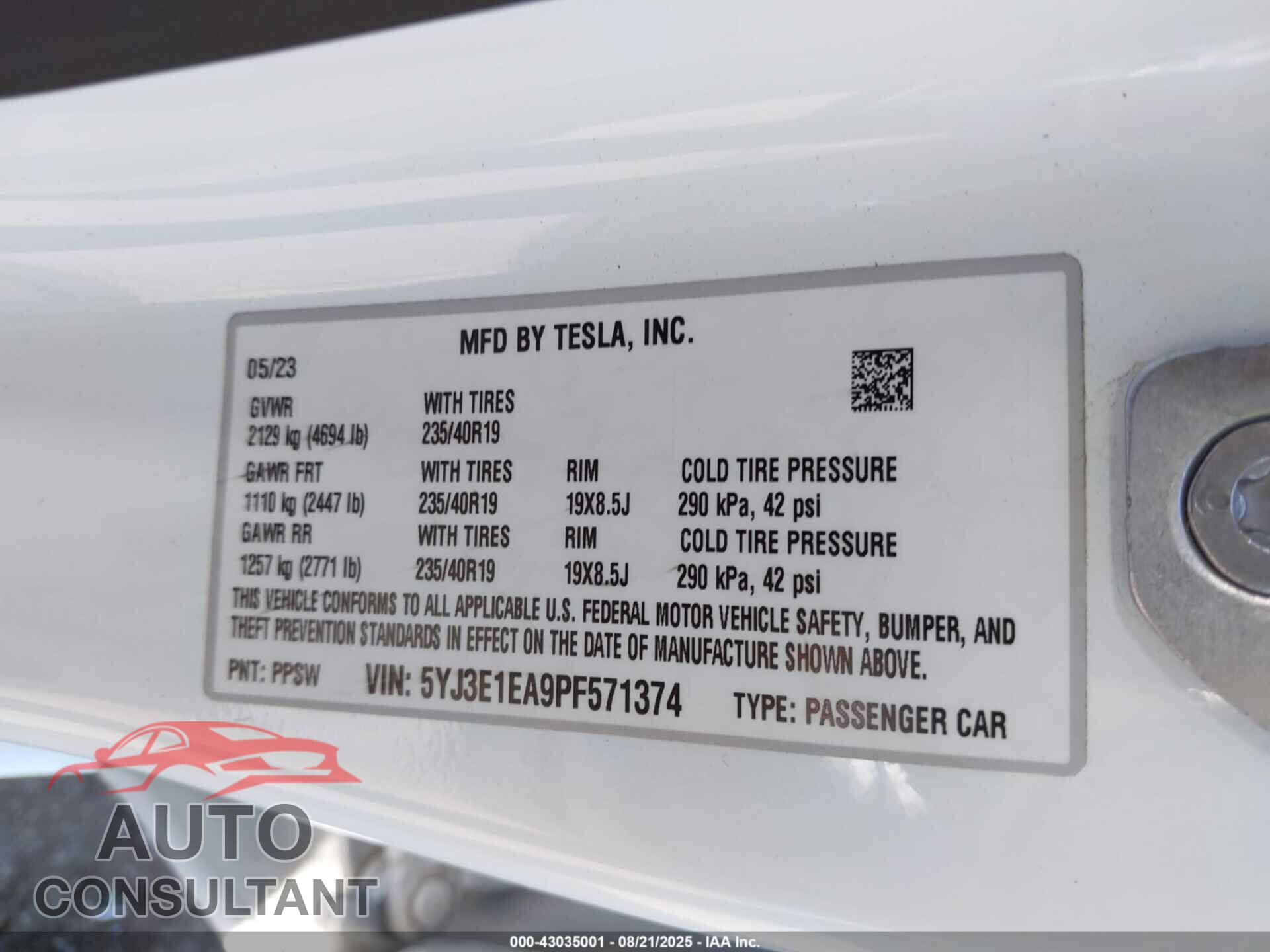 TESLA MODEL 3 2023 - 5YJ3E1EA9PF571374