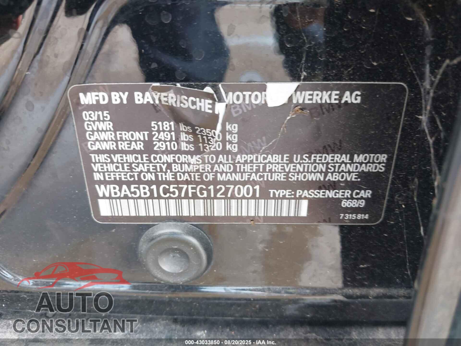 BMW 535I 2015 - WBA5B1C57FG127001