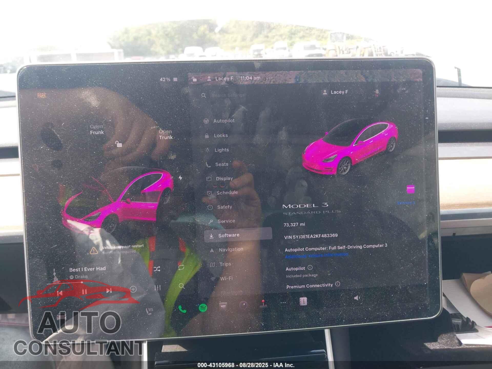 TESLA MODEL 3 2019 - 5YJ3E1EA2KF483369