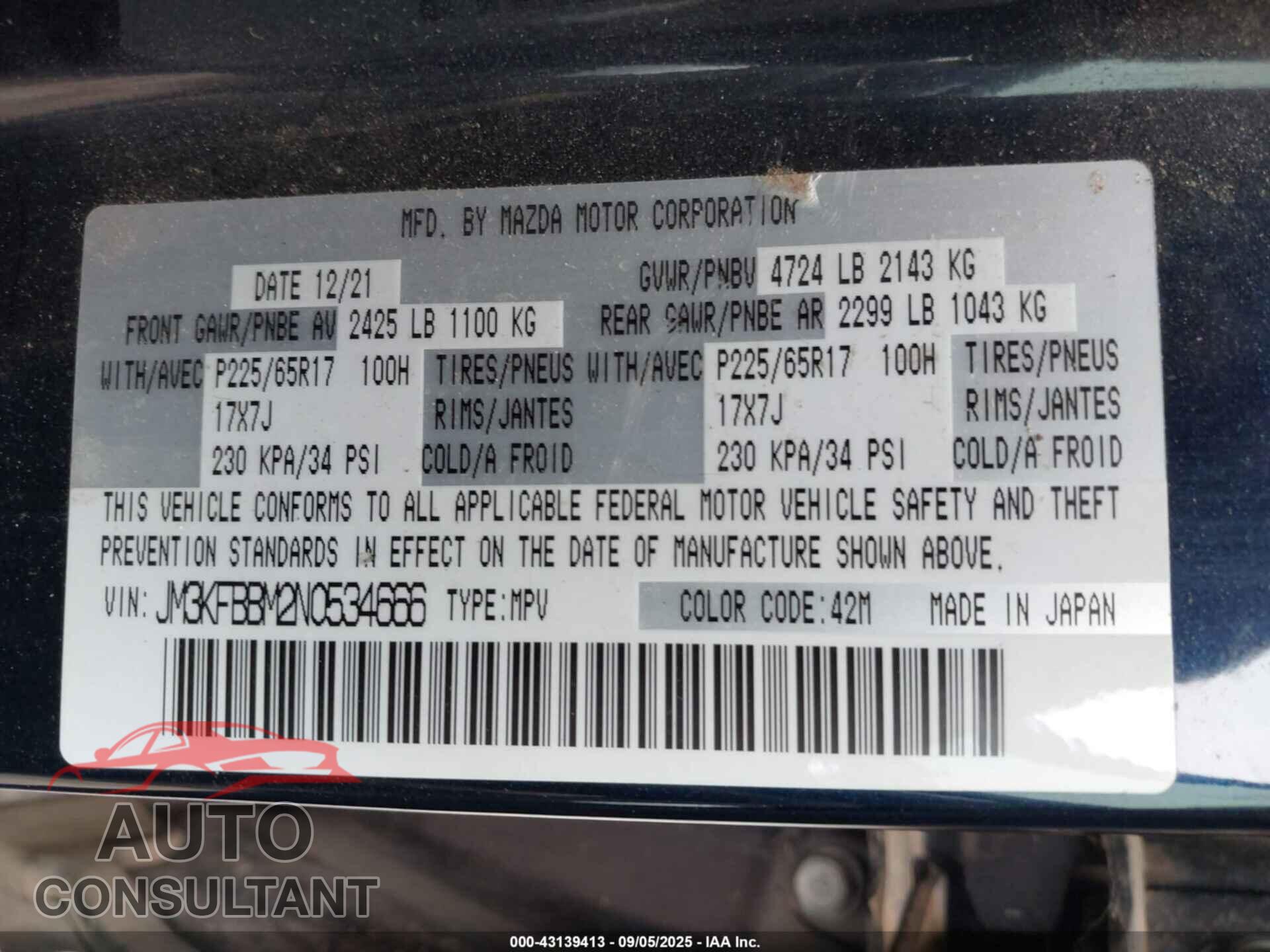 MAZDA CX-5 2022 - JM3KFBBM2N0534666