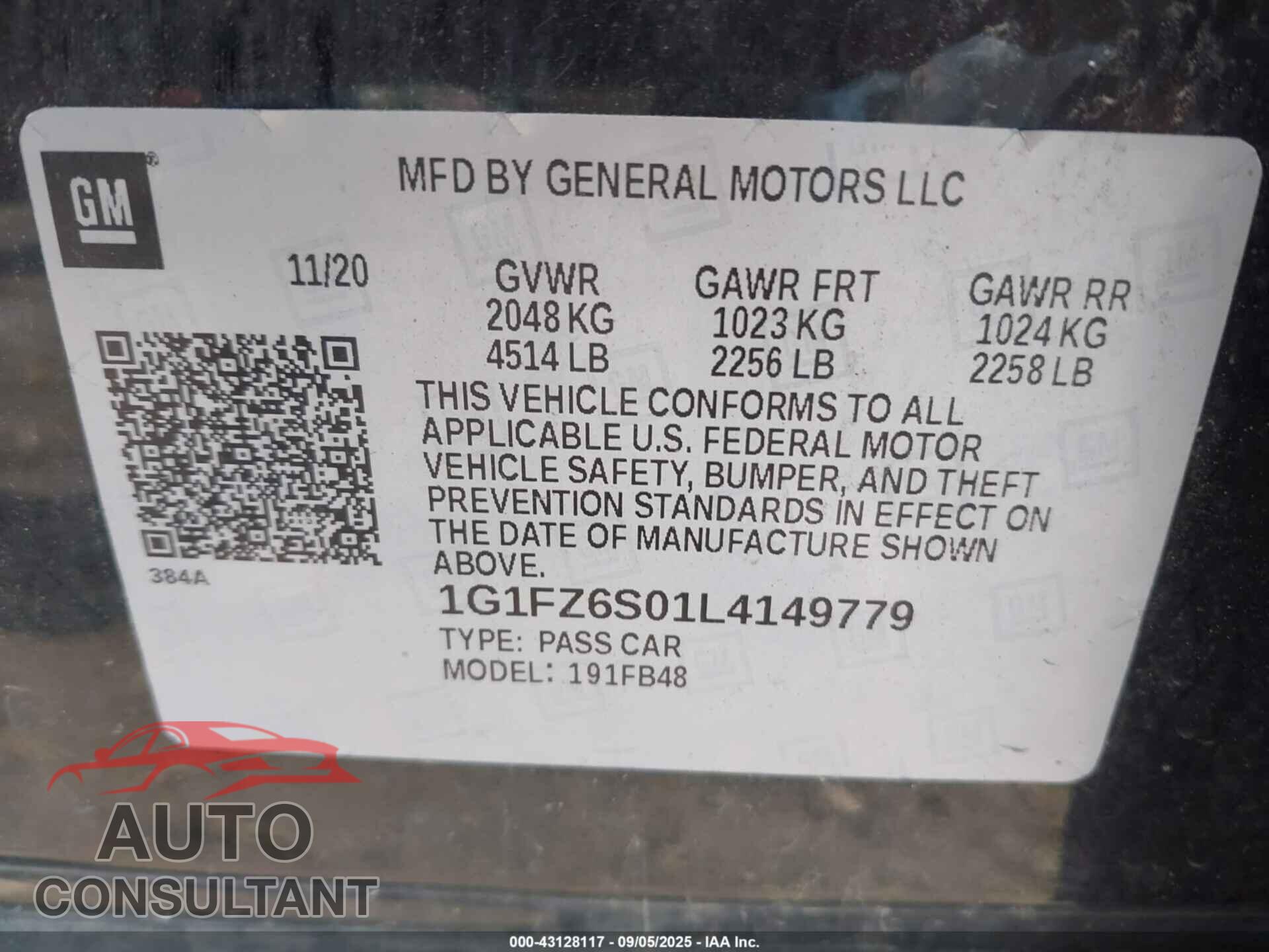 CHEVROLET BOLT EV 2020 - 1G1FZ6S01L4149779
