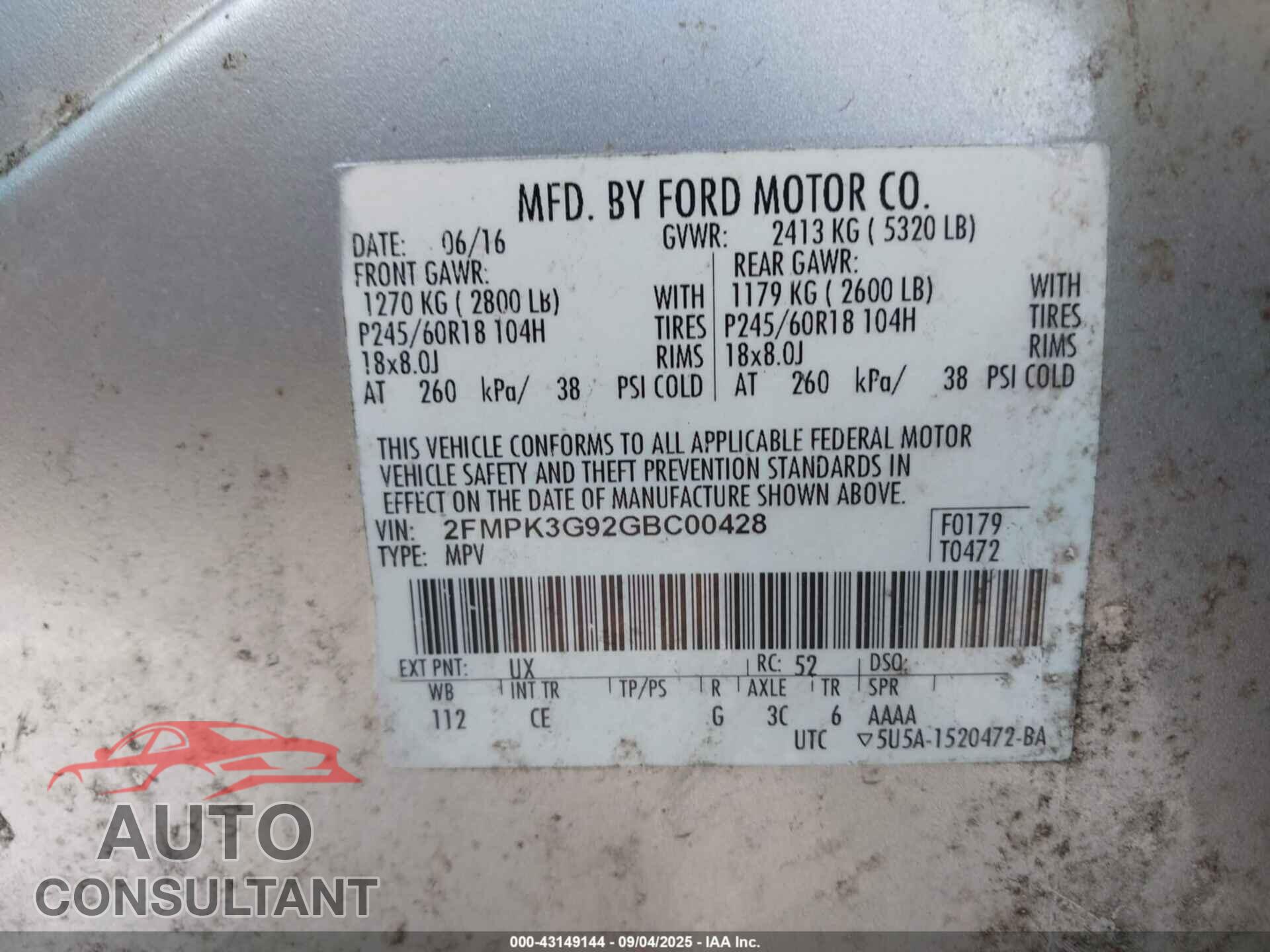 FORD EDGE 2016 - 2FMPK3G92GBC00428