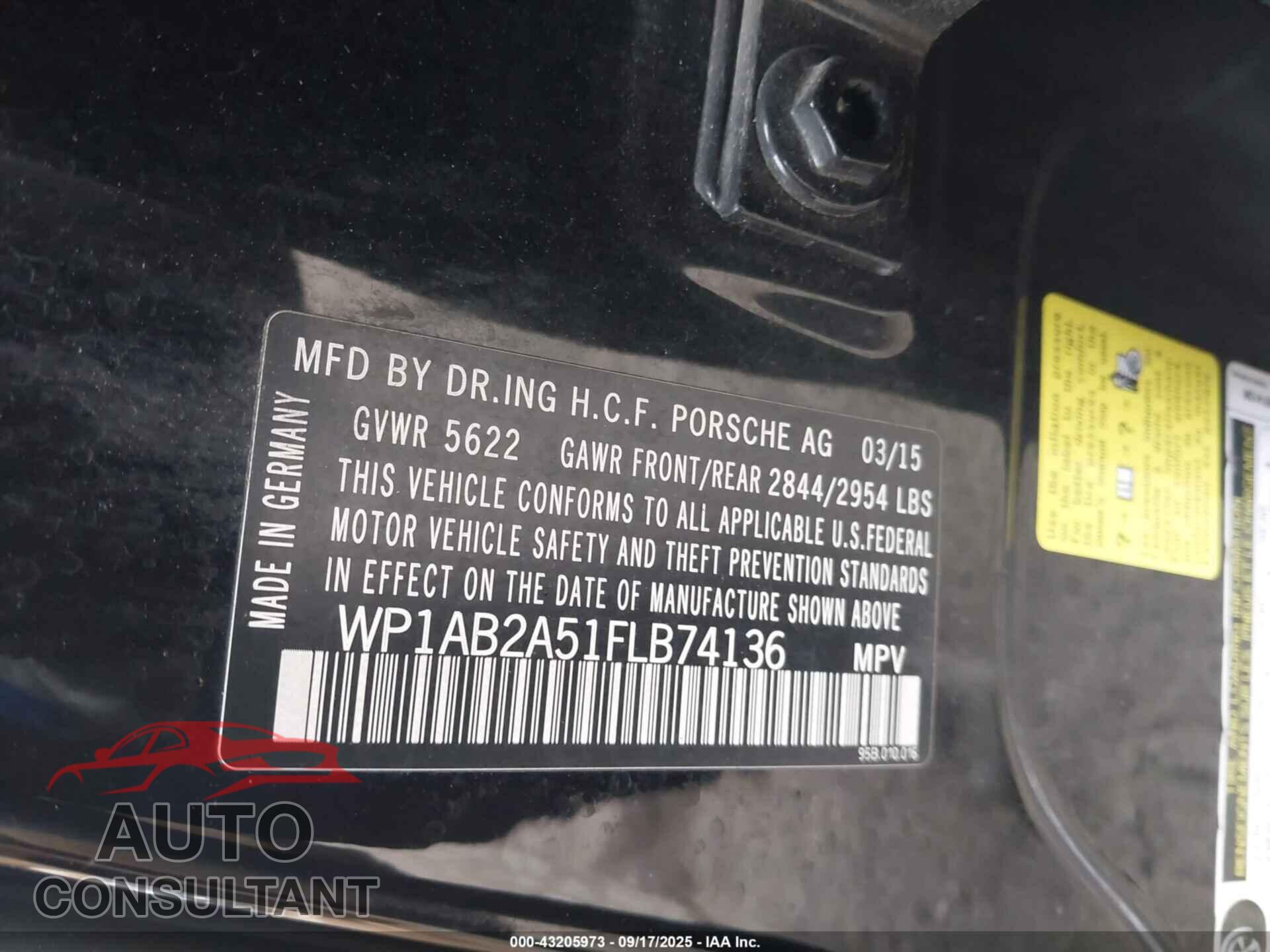 PORSCHE MACAN 2015 - WP1AB2A51FLB74136