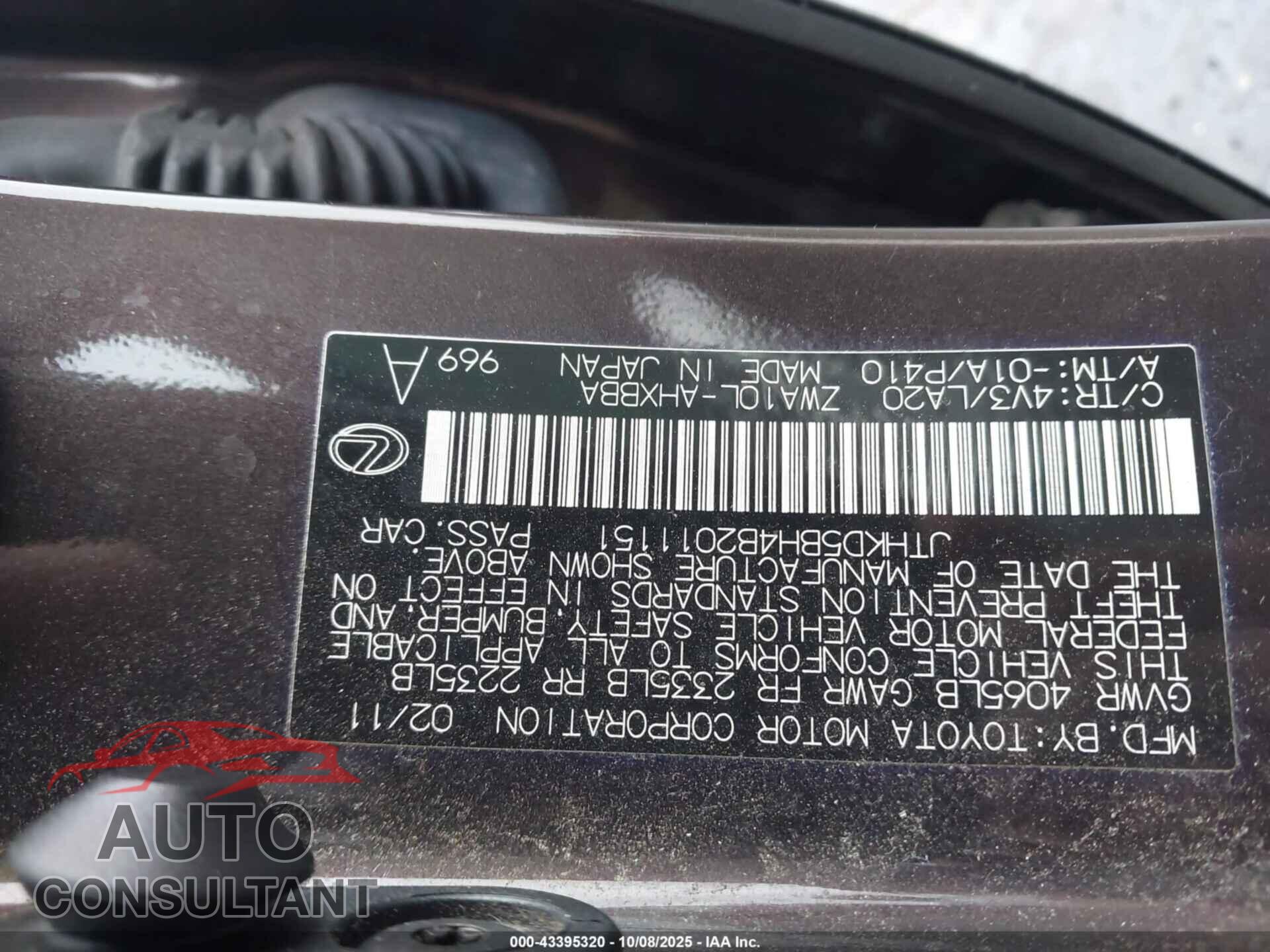 LEXUS CT 200H 2011 - JTHKD5BH4B2011151