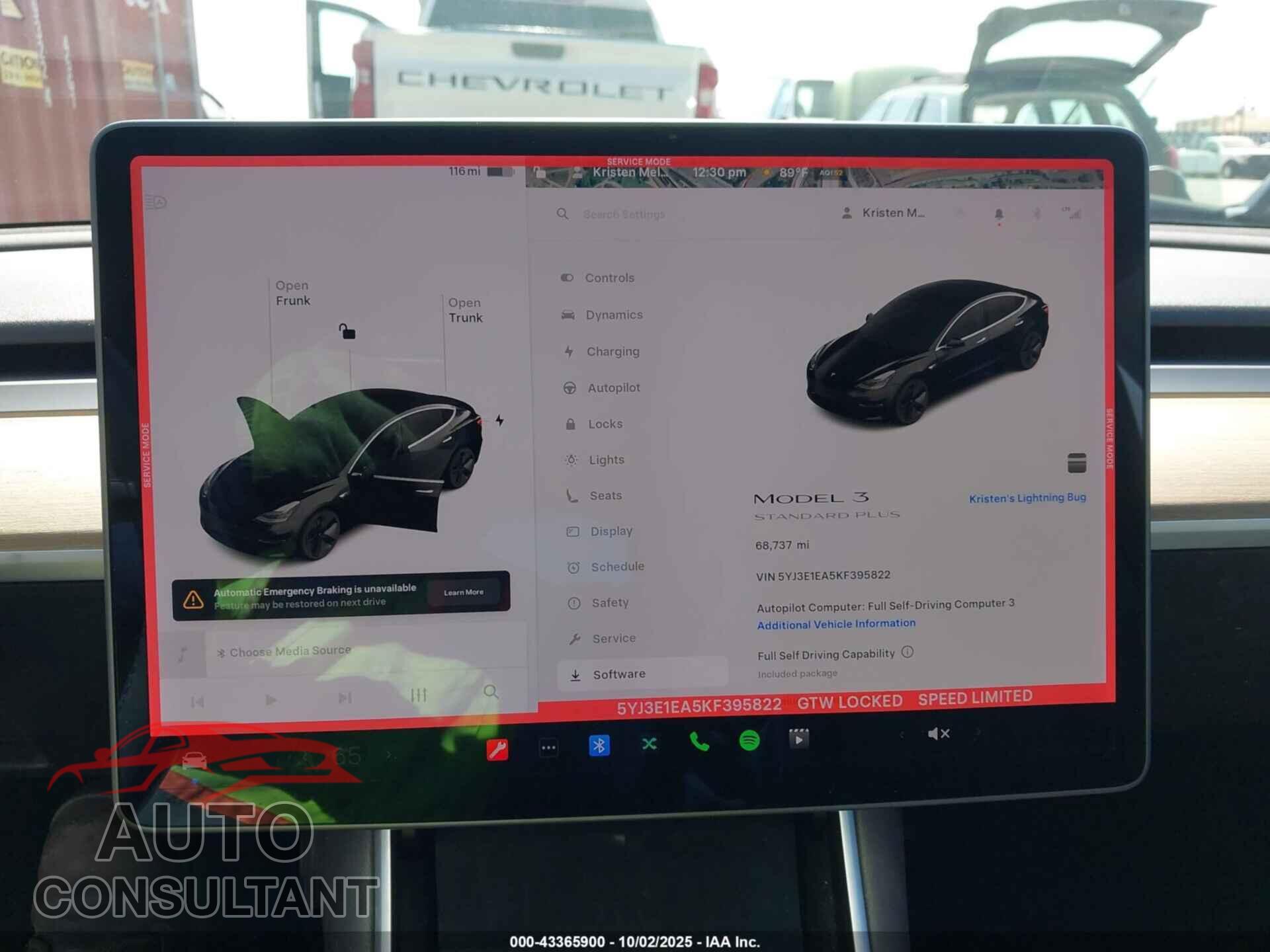 TESLA MODEL 3 2019 - 5YJ3E1EA5KF395822