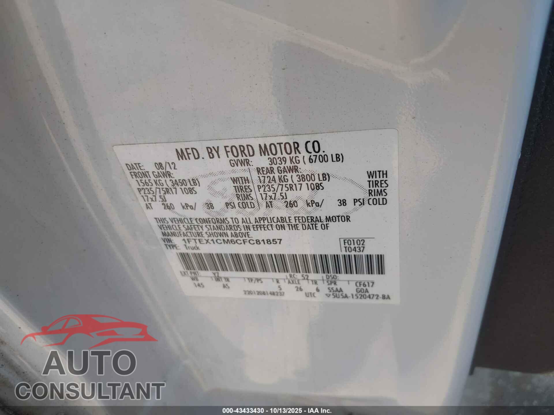 FORD F-150 2012 - 1FTEX1CM6CFC81857